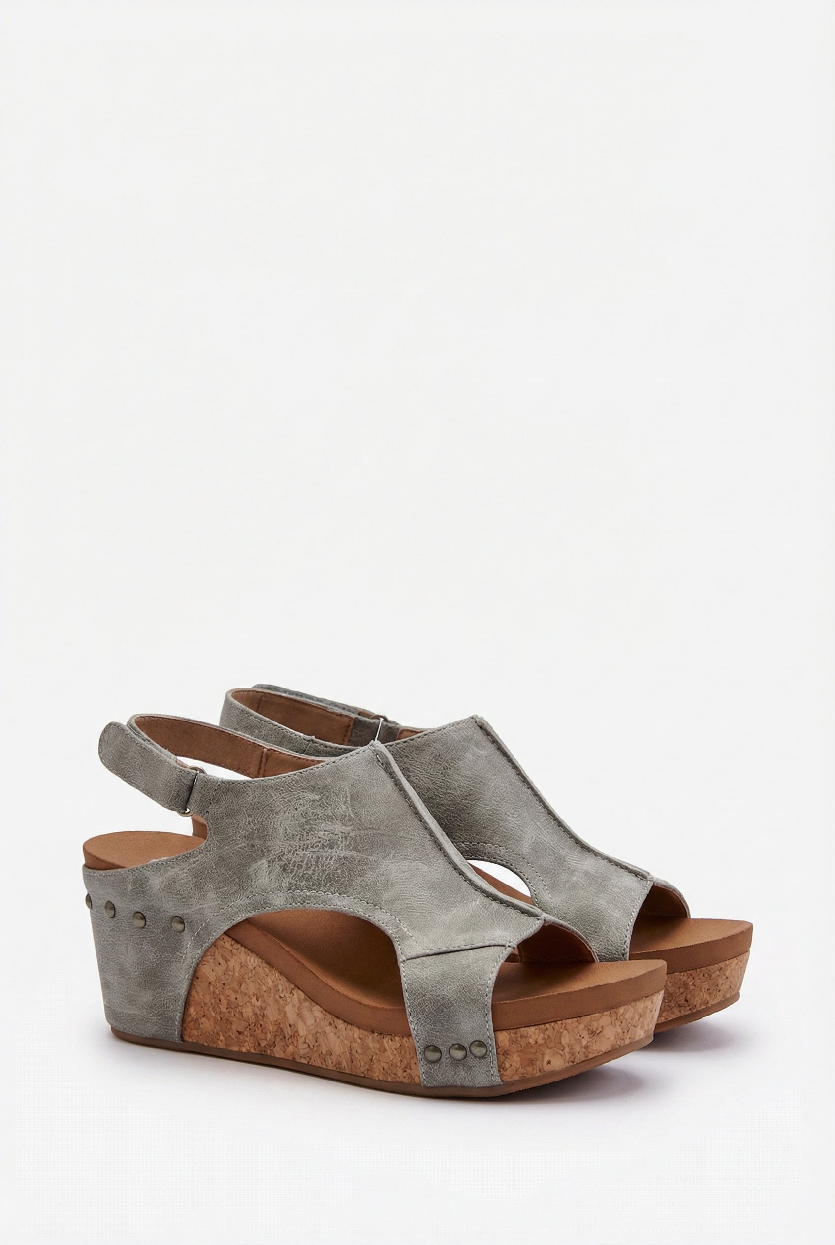 Mujer Sandalias Cuña Corcho Cuero Vegano Suela Acolchada 5