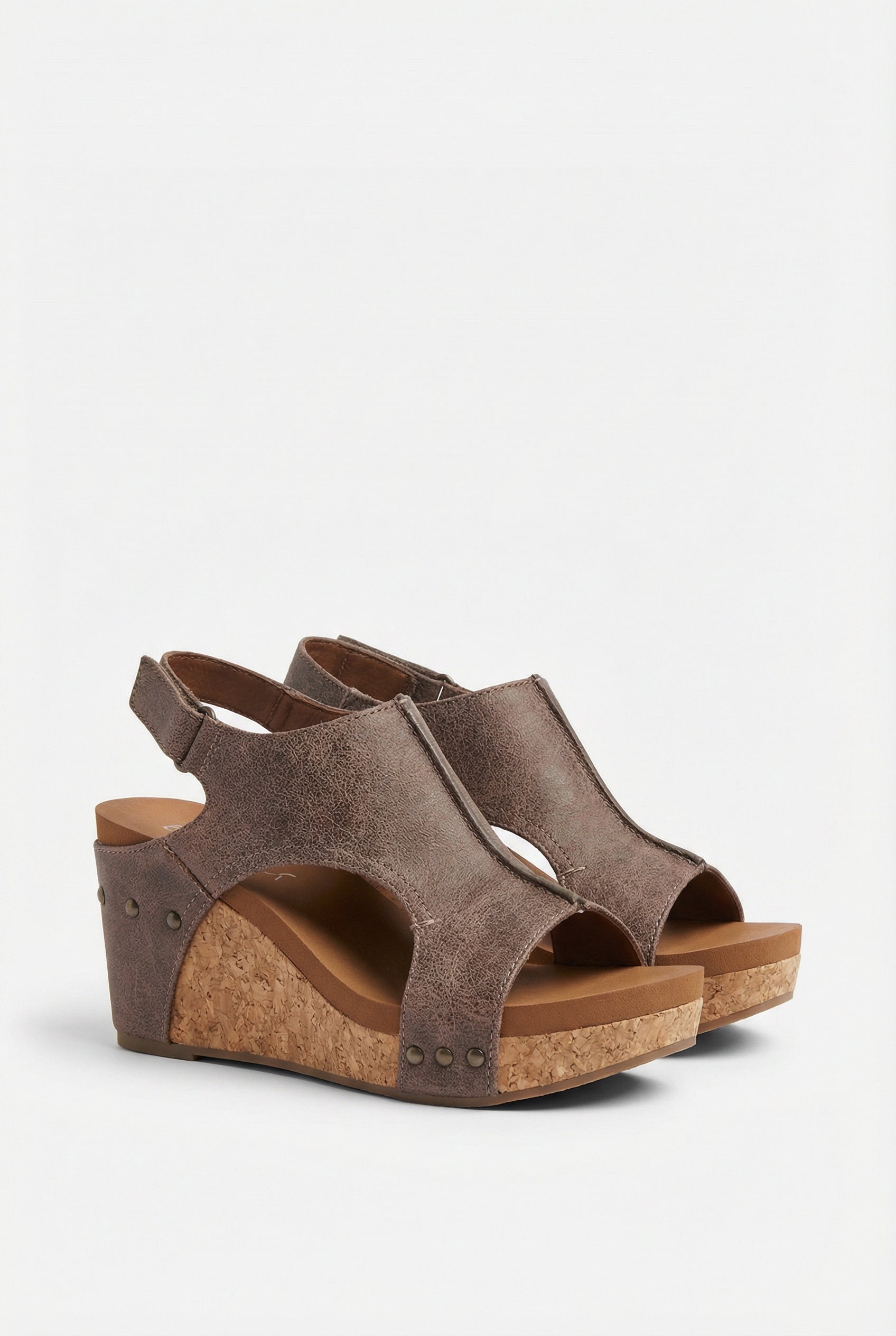 Mujer Sandalias Cuña Corcho Cuero Vegano Suela Acolchada 7