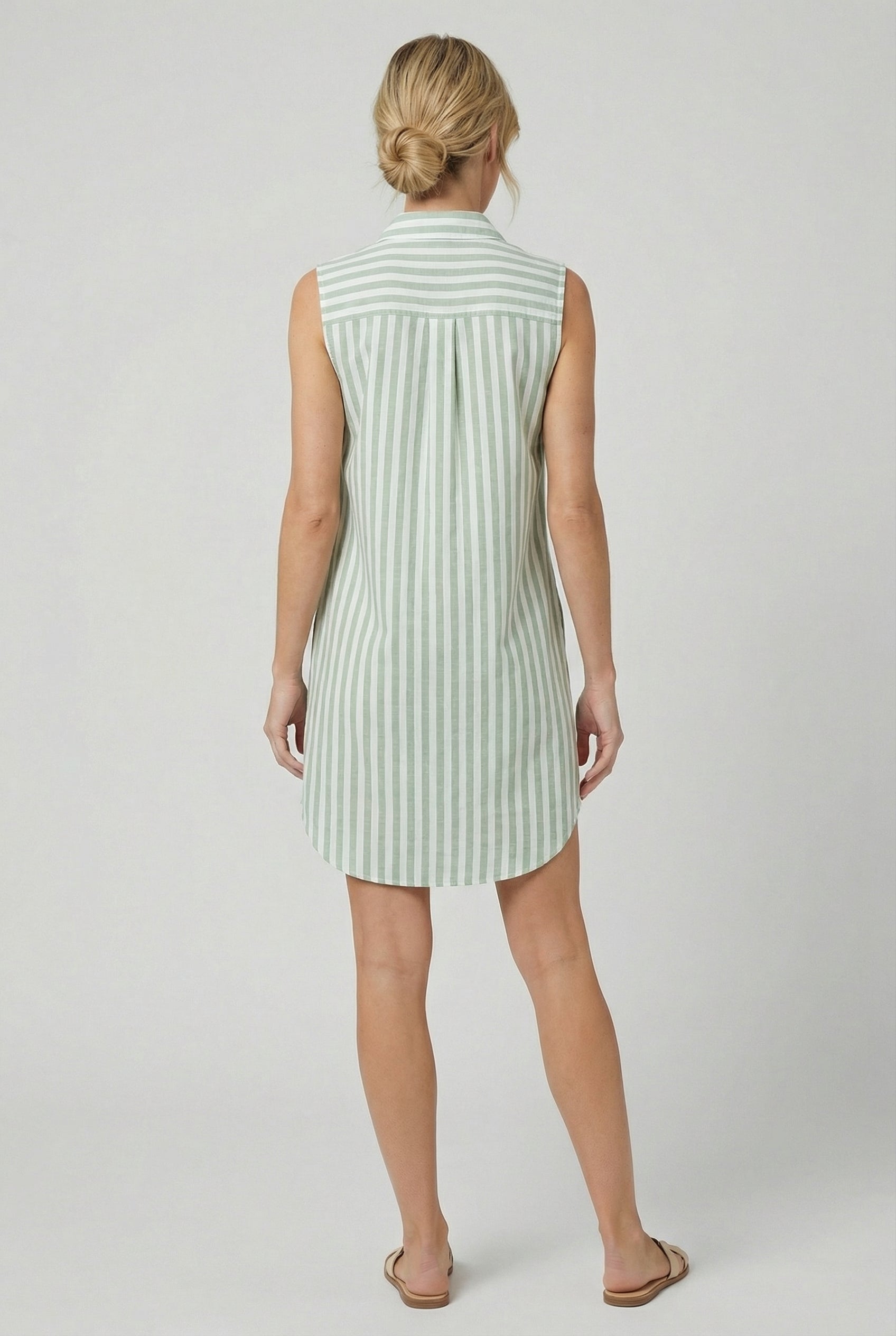 Mujer Vestido Camisero Algodón Mezcla Sin Mangas Rayas Verticales 6