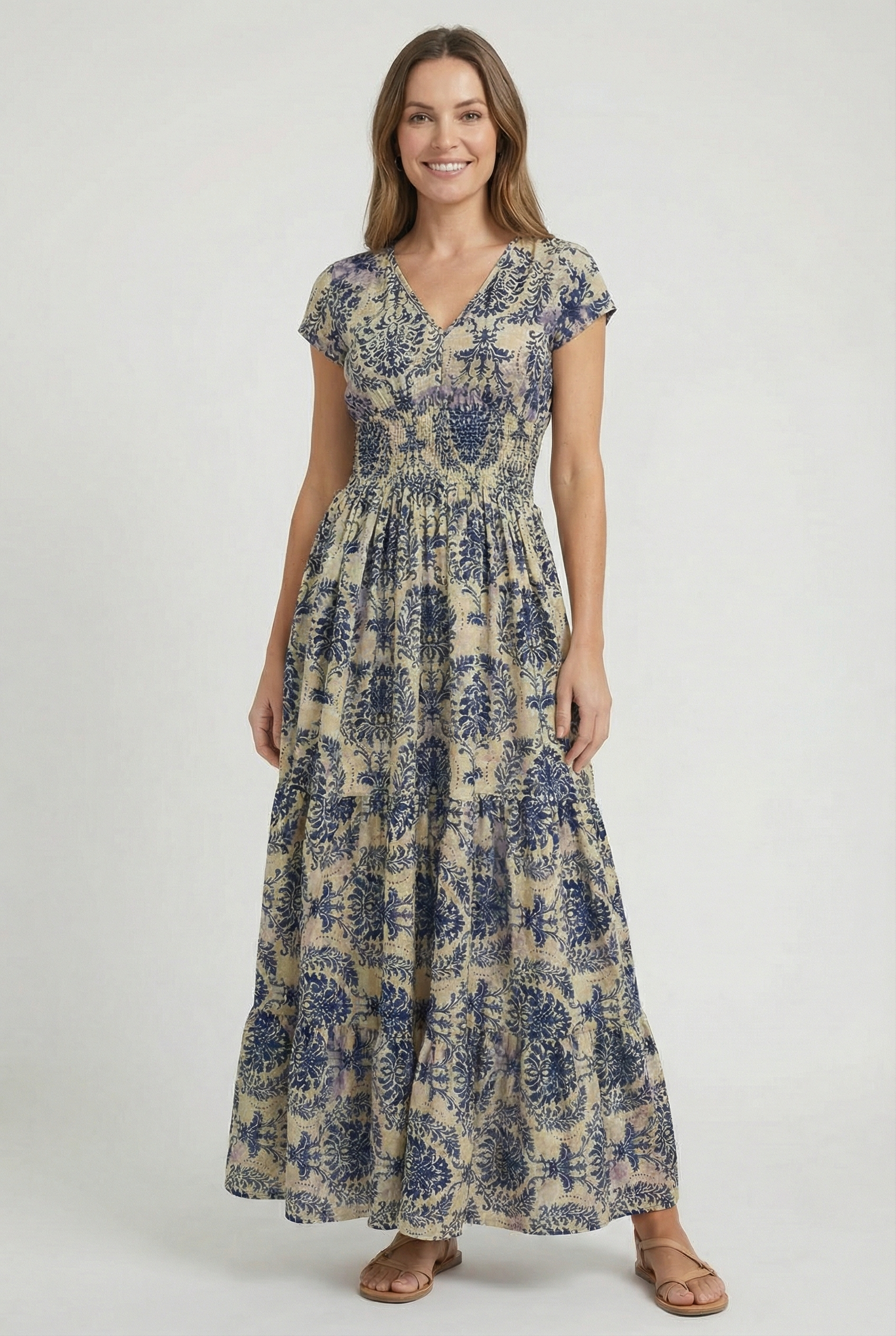 Mujer Vestido Casual Tela Ligera Cuello en V Estampado Retro 0