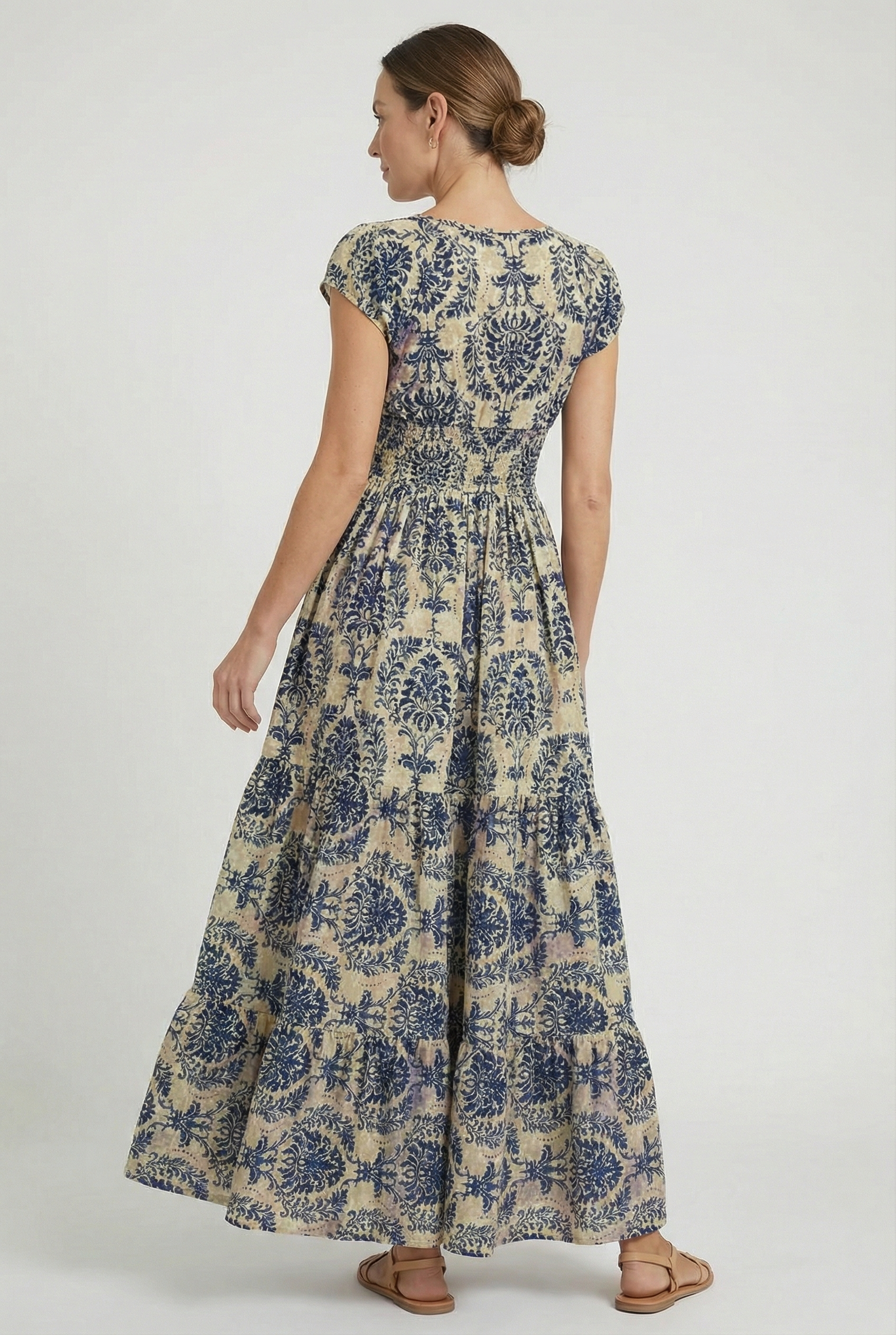 Mujer Vestido Casual Tela Ligera Cuello en V Estampado Retro 2