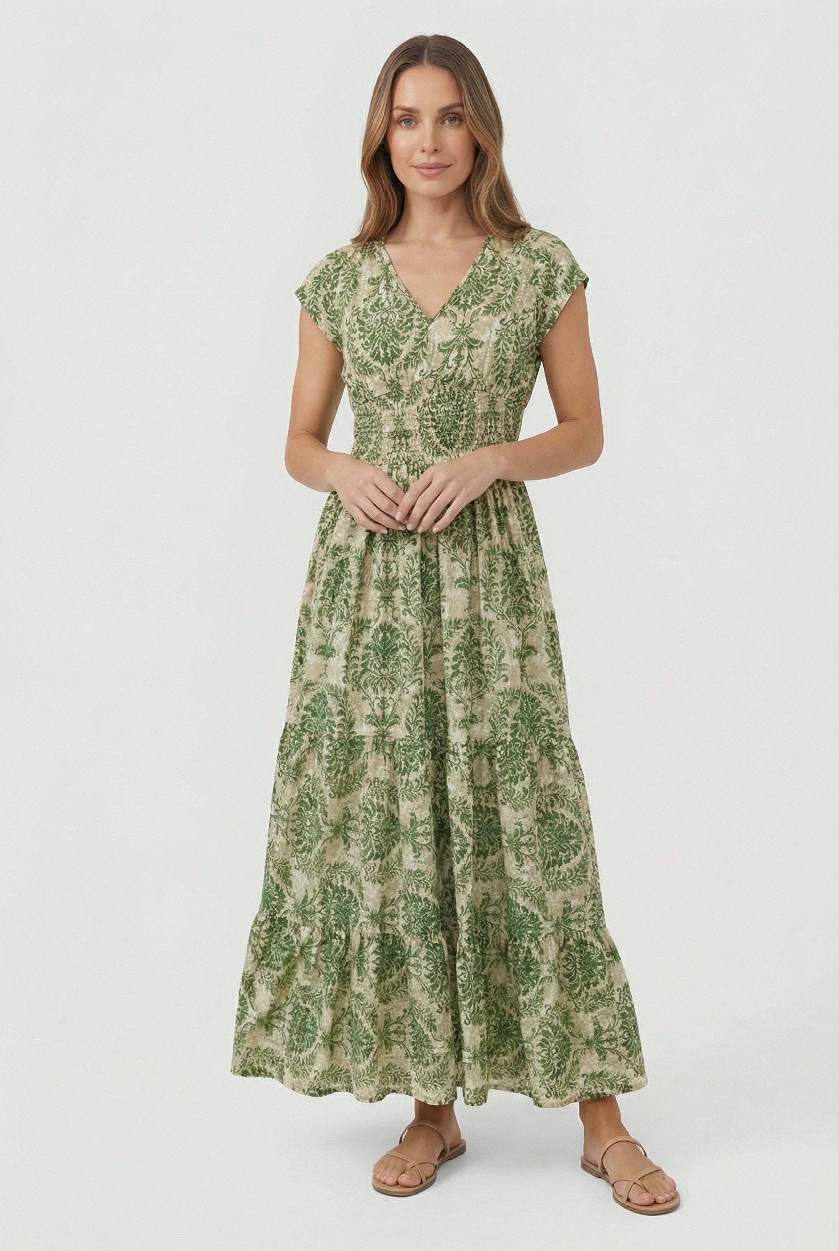 Mujer Vestido Casual Tela Ligera Cuello en V Estampado Retro 4