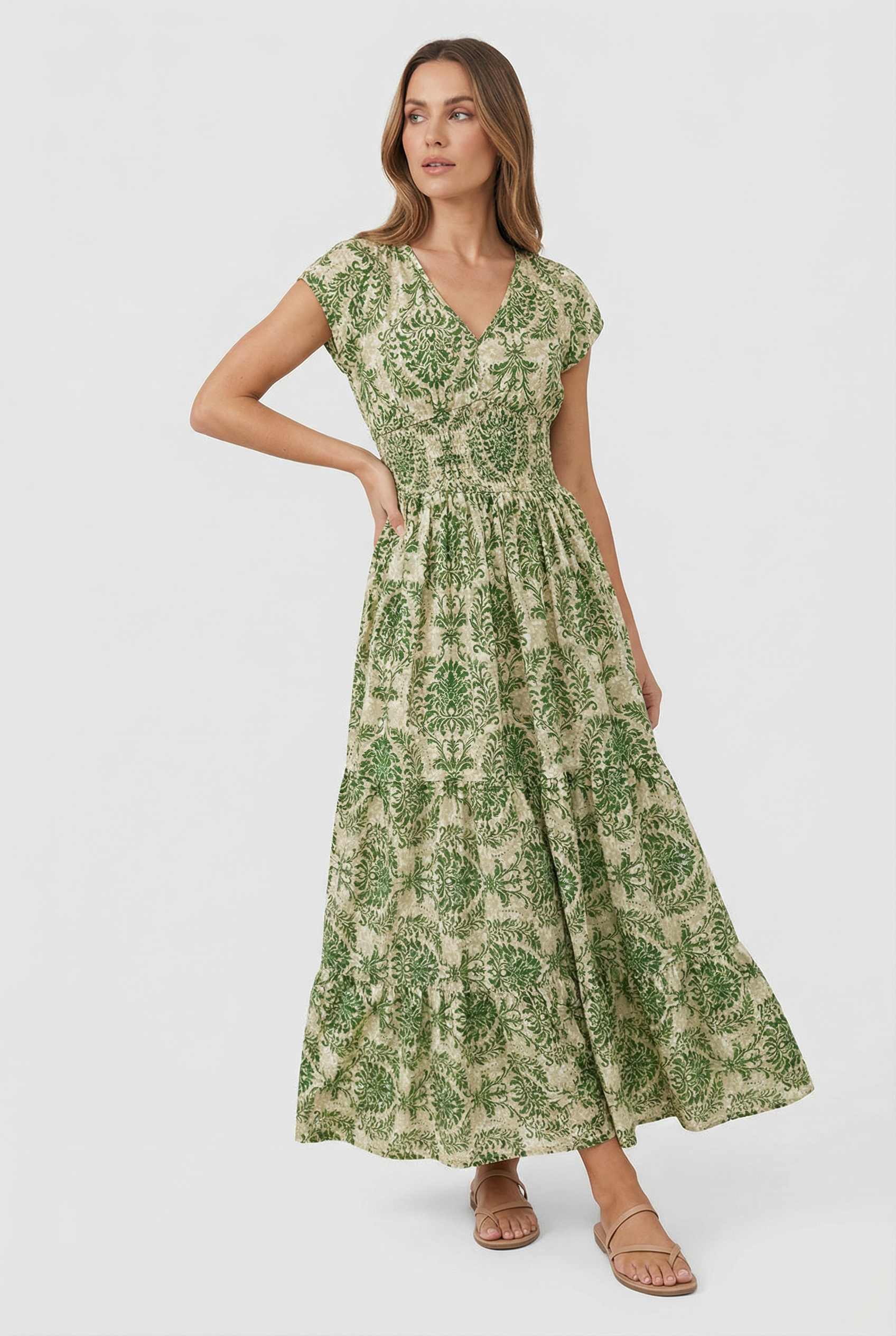 Mujer Vestido Casual Tela Ligera Cuello en V Estampado Retro 5