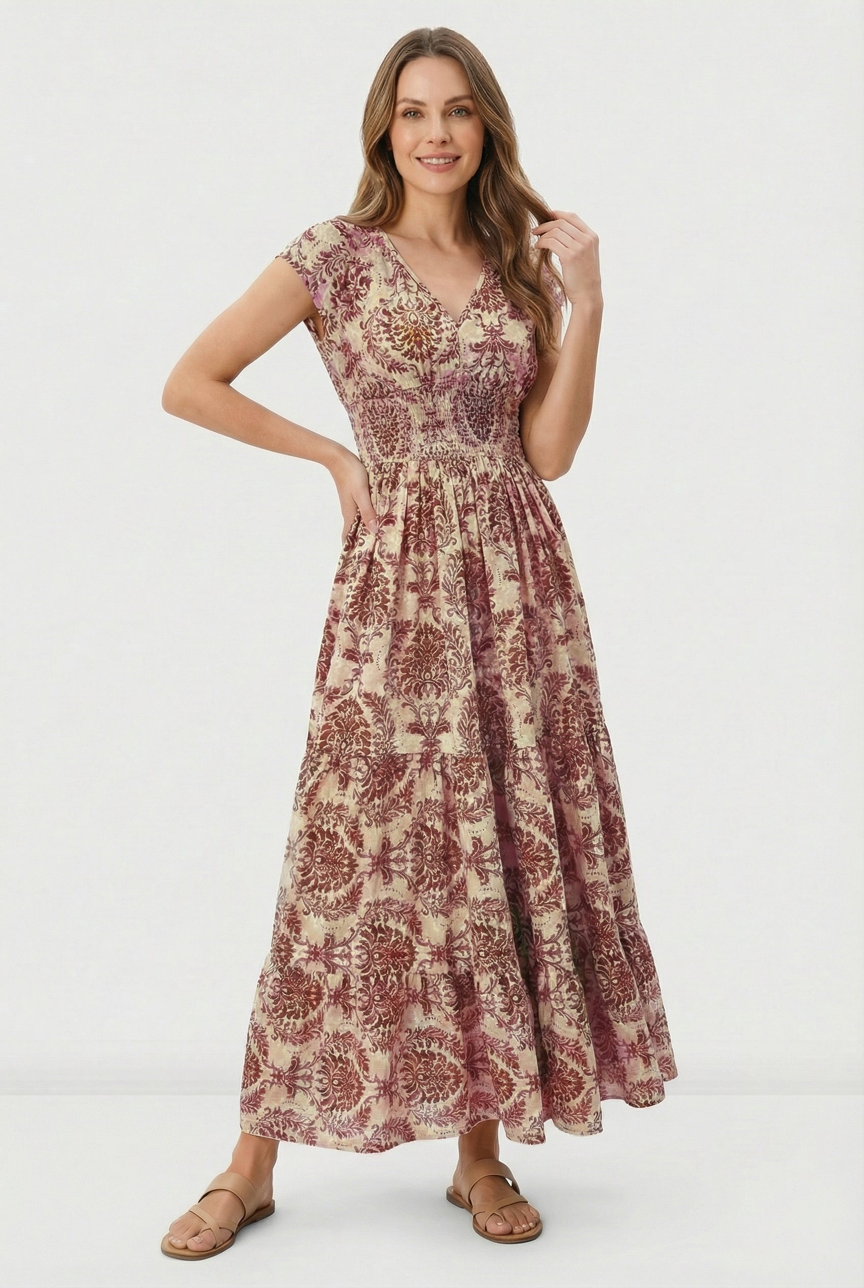 Mujer Vestido Casual Tela Ligera Cuello en V Estampado Retro 6