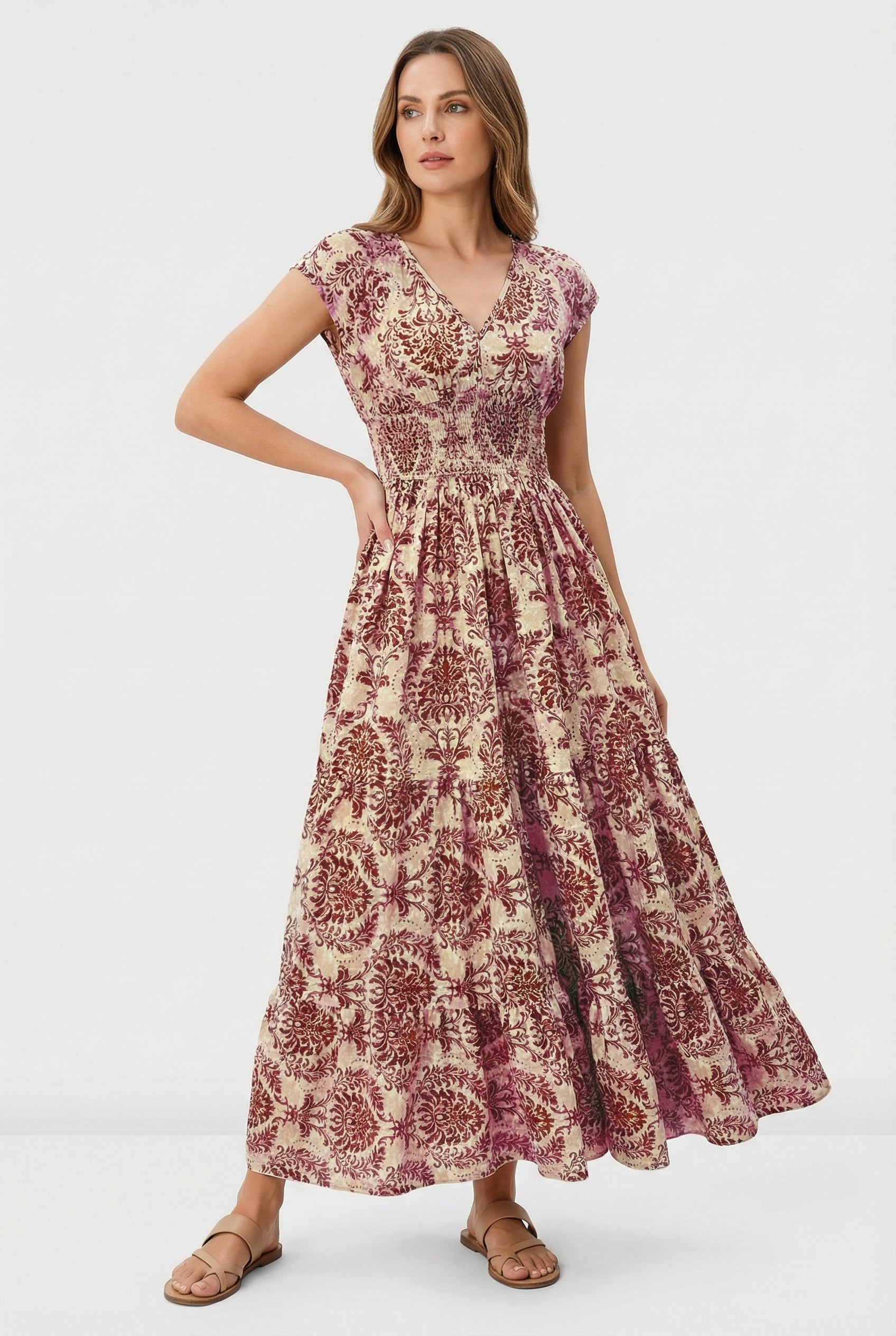 Mujer Vestido Casual Tela Ligera Cuello en V Estampado Retro 7