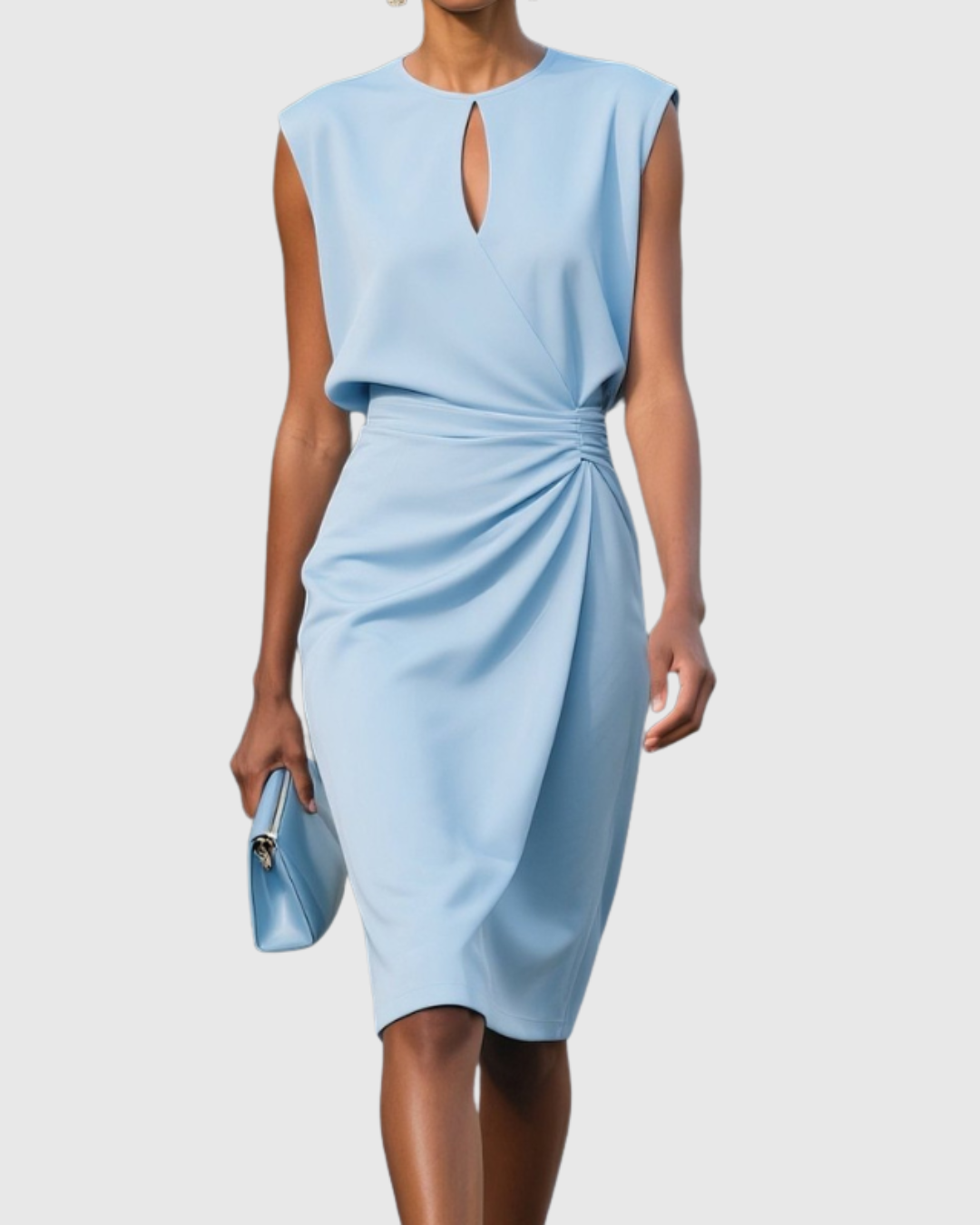 Mujer Vestido Elegante de Tejido Suave con Corte a la Rodilla y Escote en Forma de Cerradura 0