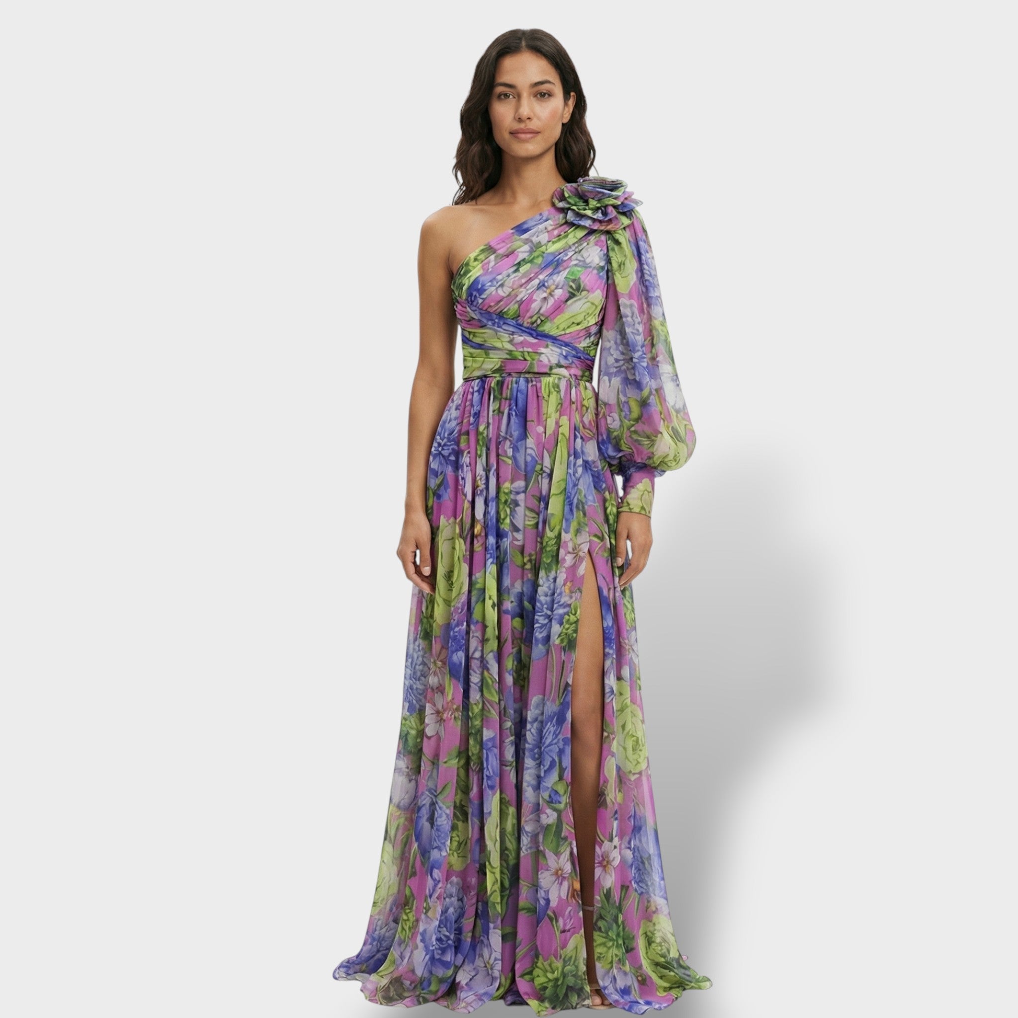 Mujer Vestido Floral Asimétrico de Tela Fluida para Eventos de Verano Elegante 0