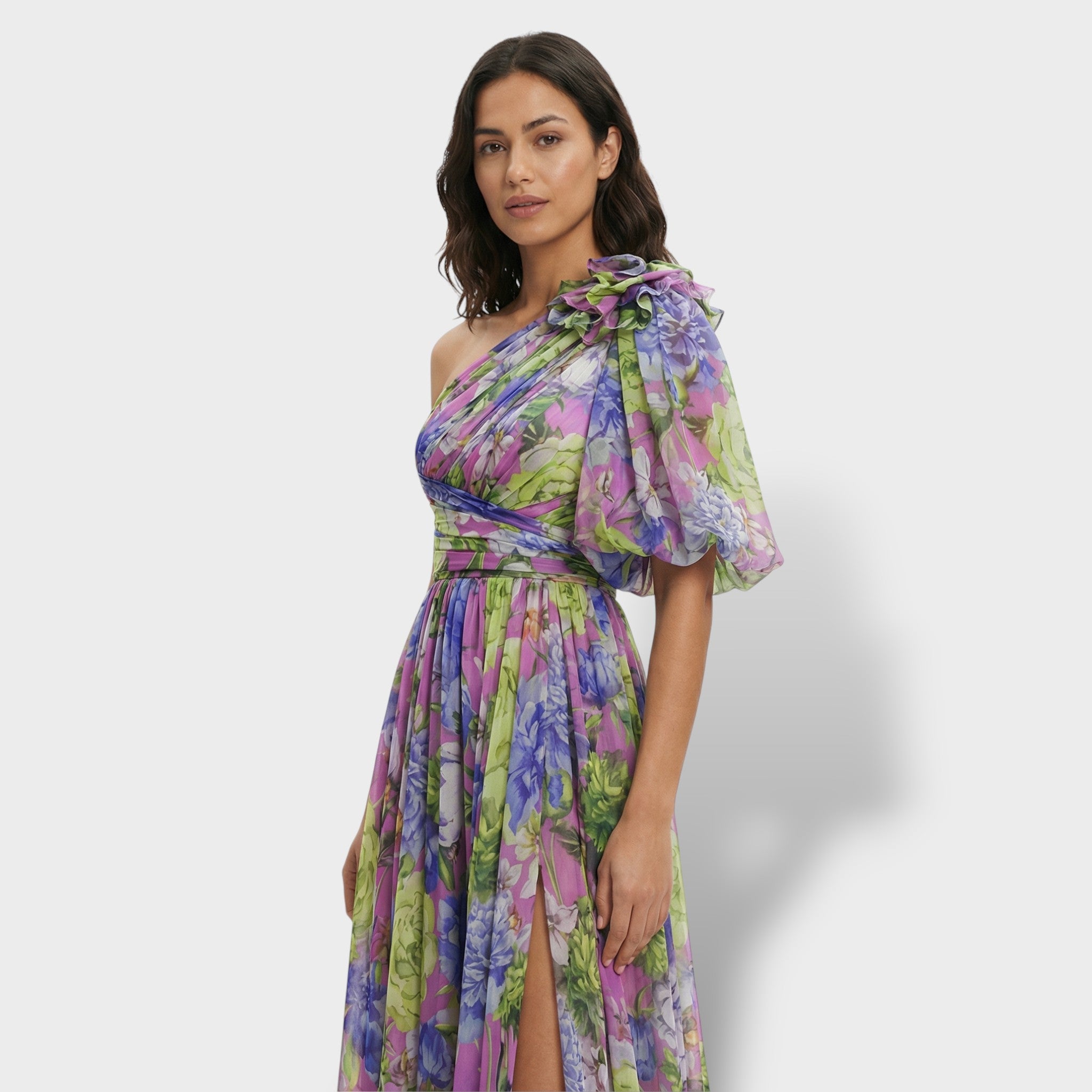 Mujer Vestido Floral Asimétrico de Tela Fluida para Eventos de Verano Elegante 1