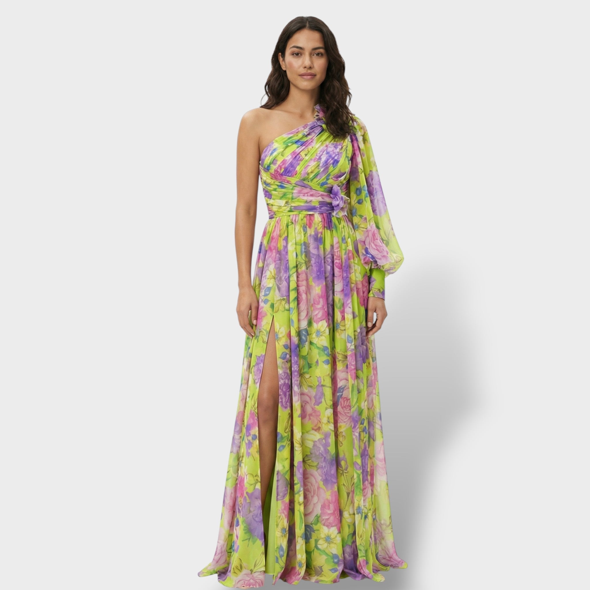 Mujer Vestido Floral Asimétrico de Tela Fluida para Eventos de Verano Elegante 4