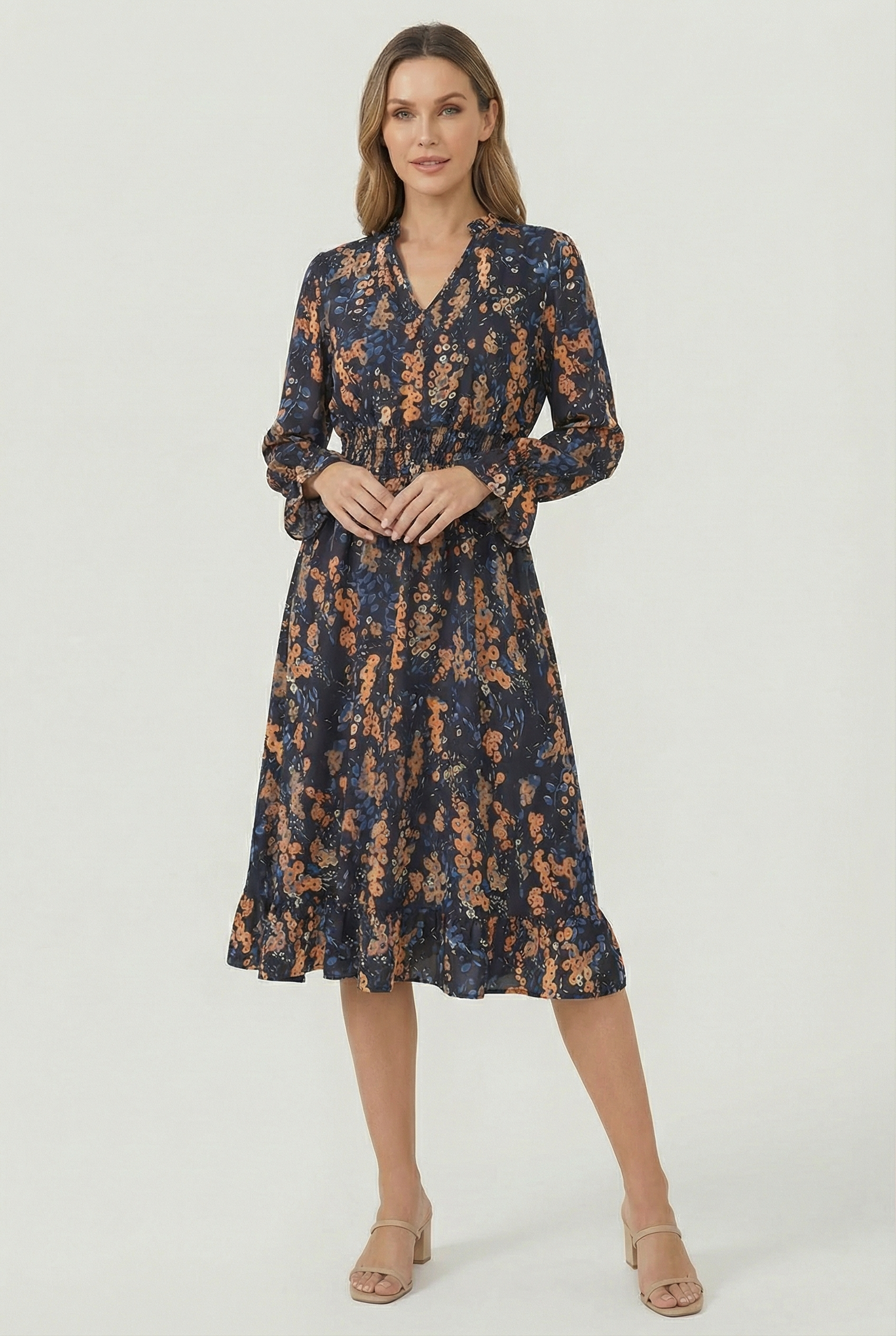 Mujer Vestido Floral Cuello en V Manga Larga Corte A 0