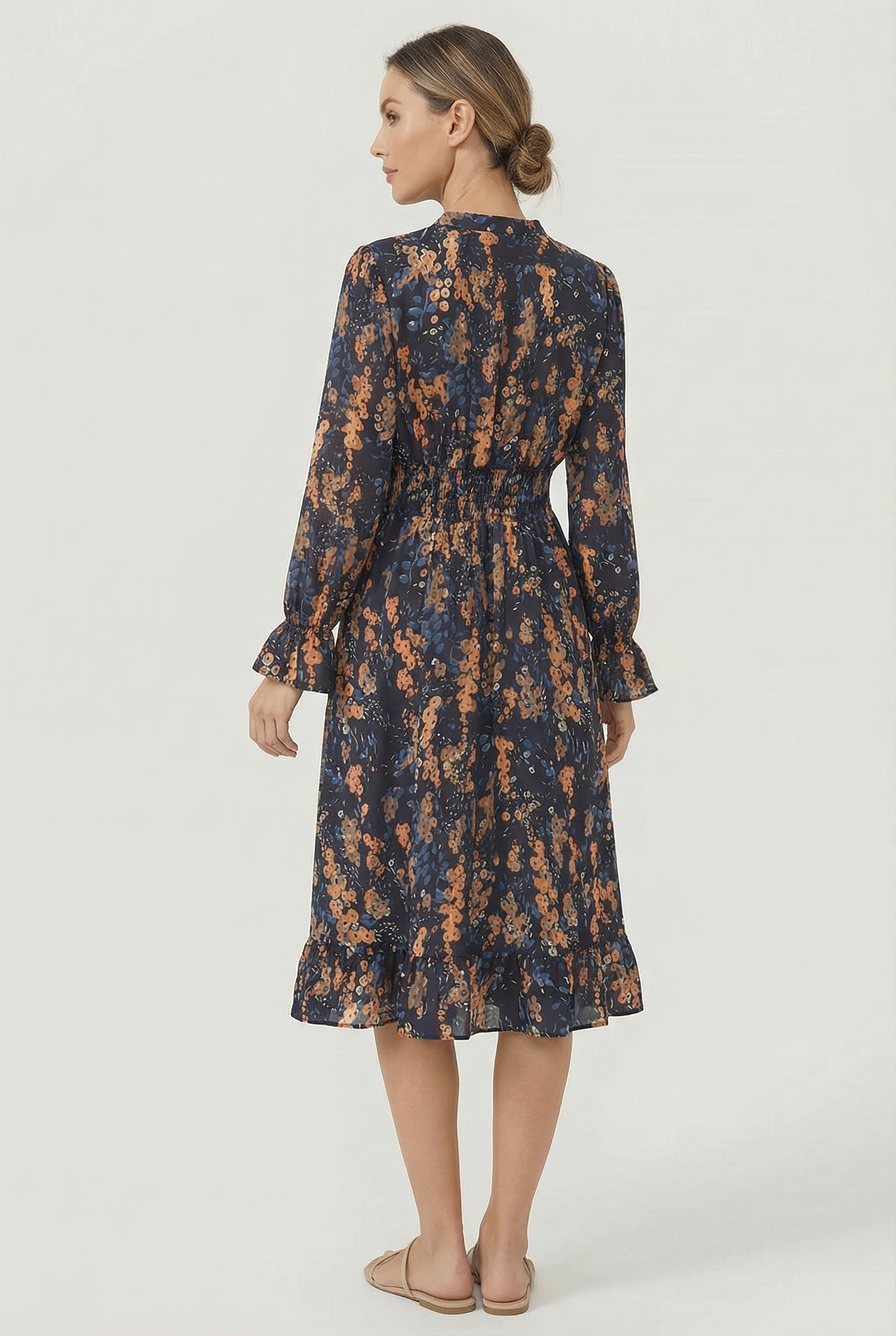 Mujer Vestido Floral Cuello en V Manga Larga Corte A 1