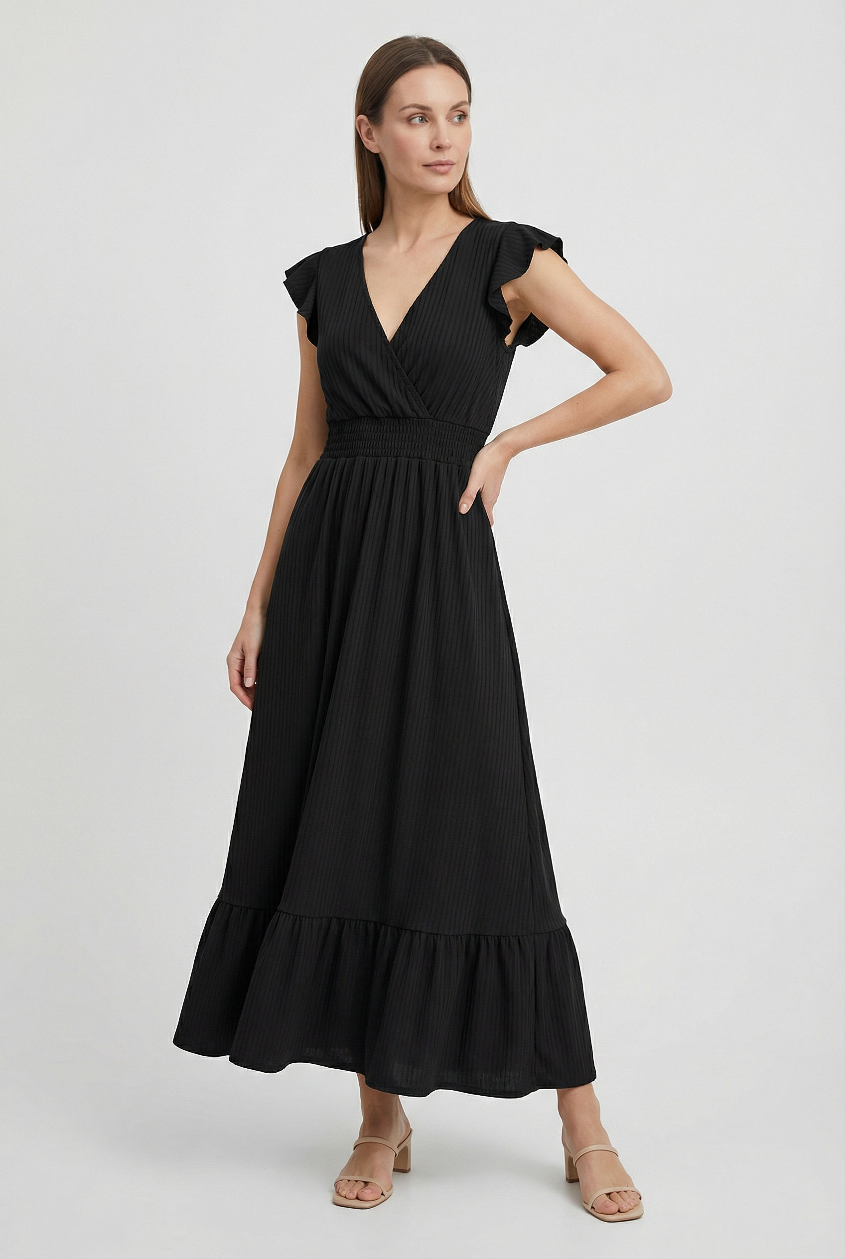 Mujer Vestido Largo Algodón Poliéster Cuello en V Volantes 5