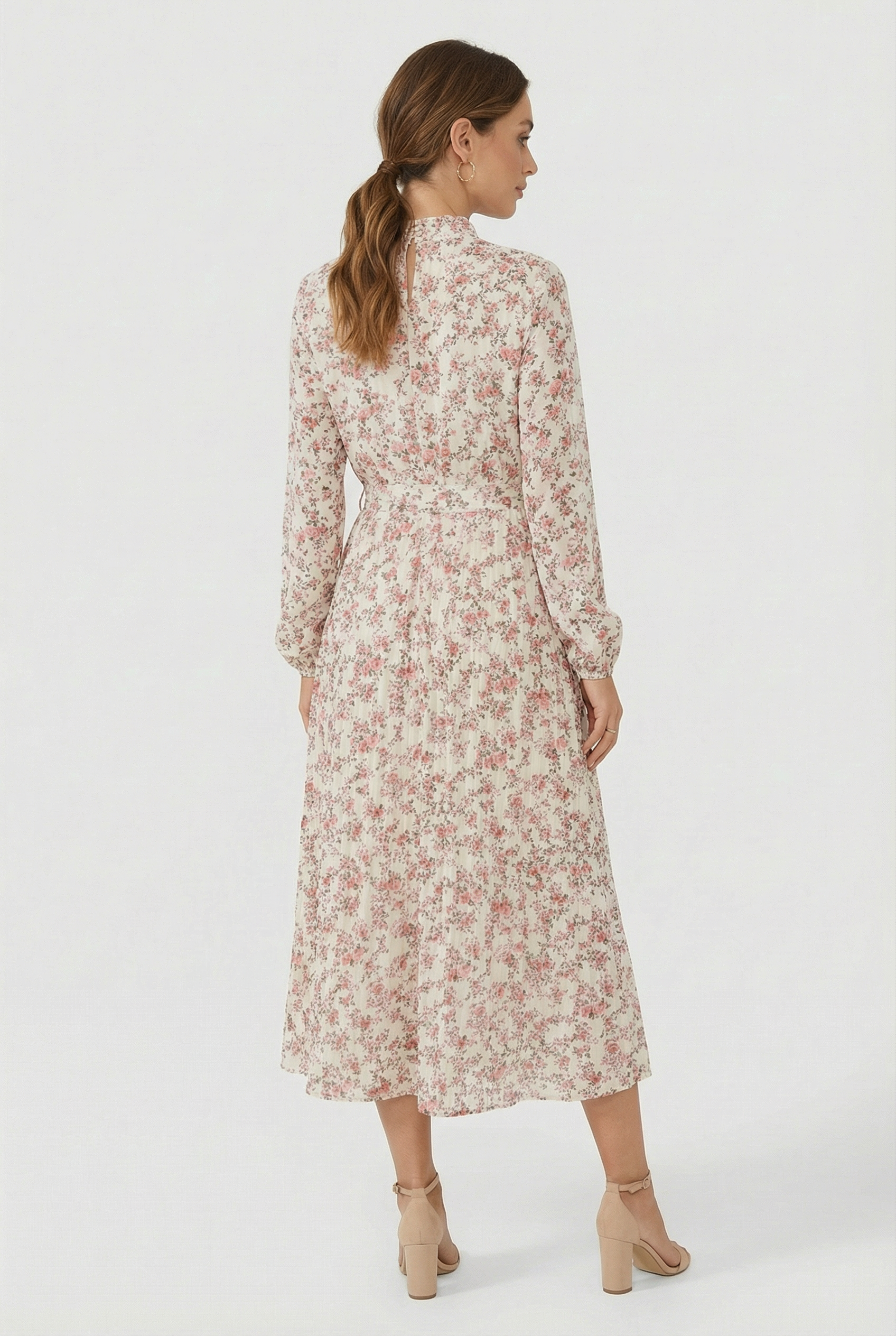 Mujer Vestido Largo Floral Tejido Ligero Manga Larga Plisado 2