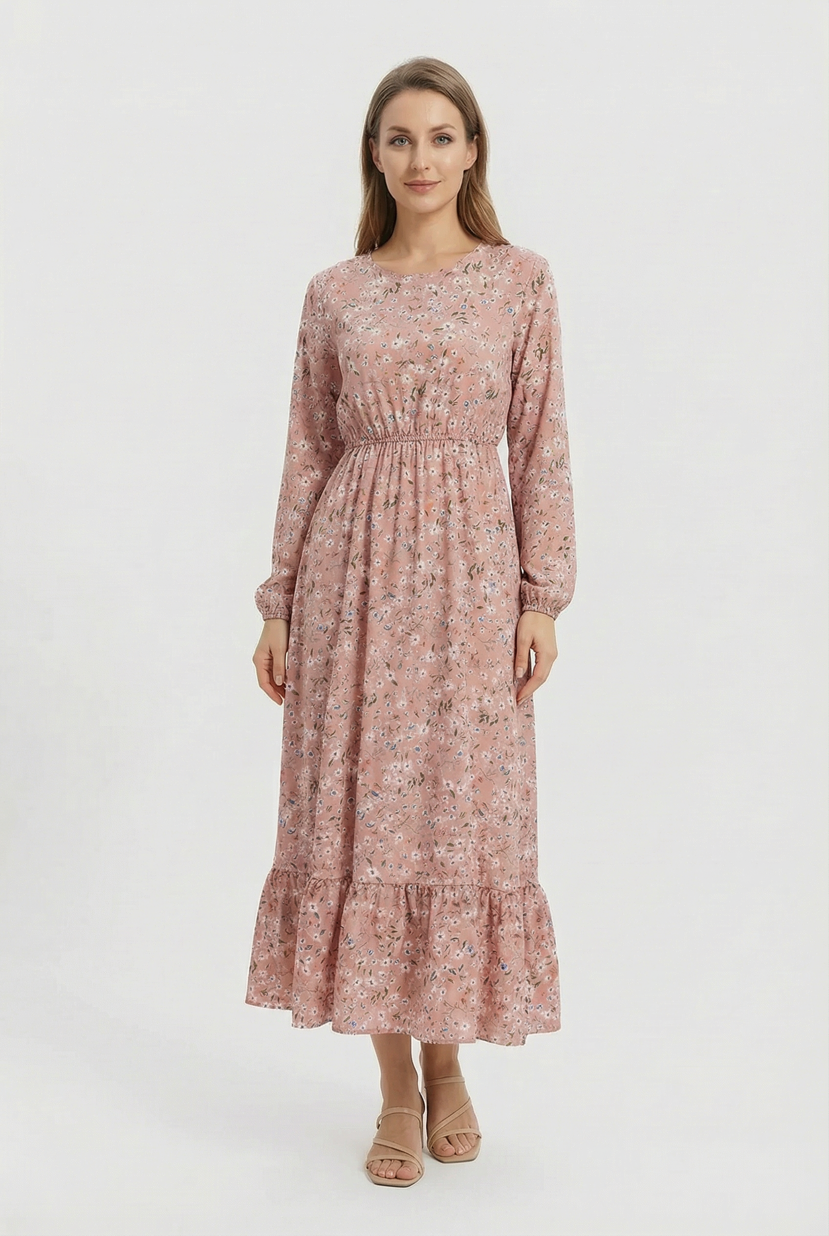 Mujer Vestido Largo Gasa Floral Manga Larga Casual Playa 0