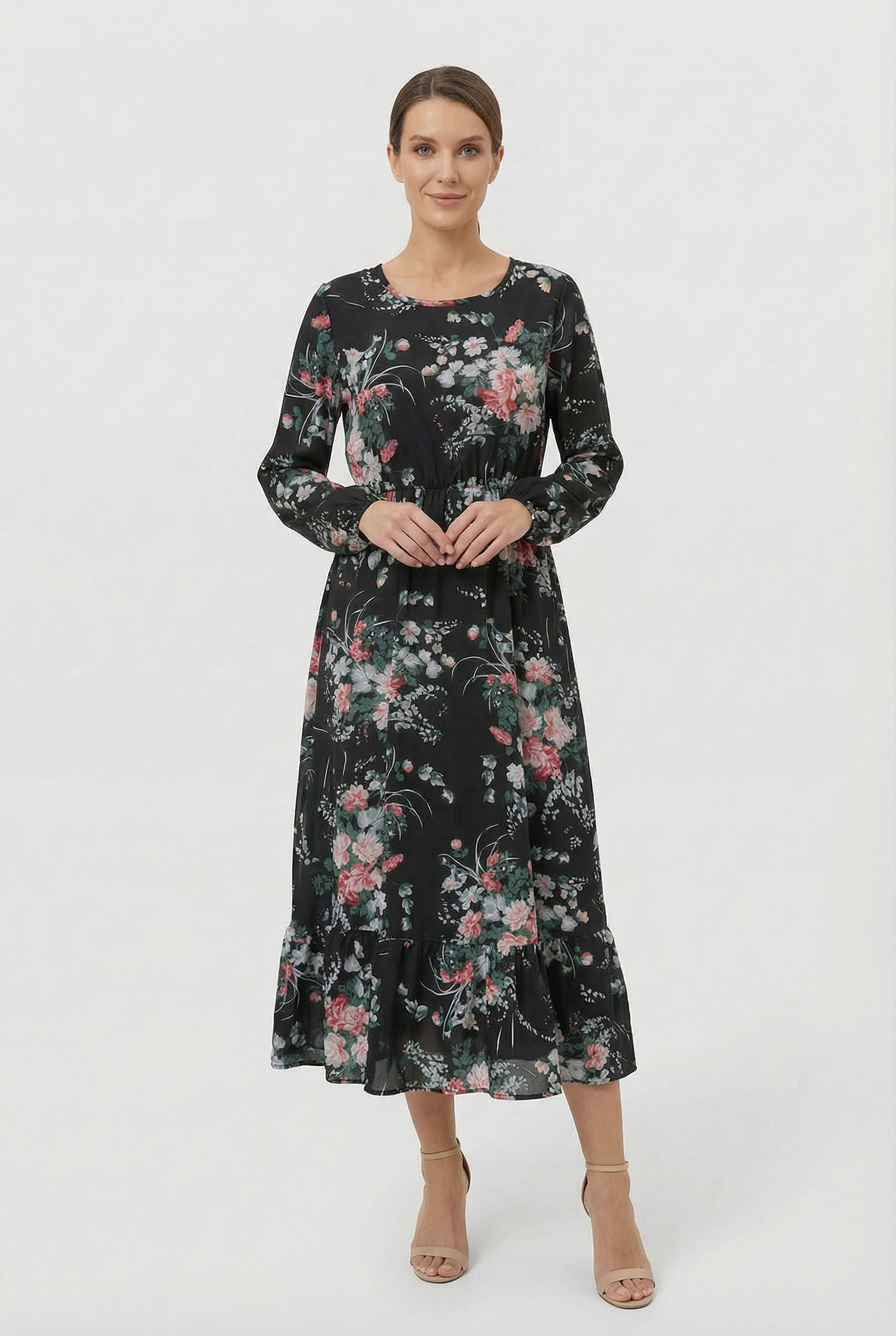 Mujer Vestido Largo Gasa Floral Manga Larga Casual Playa 10