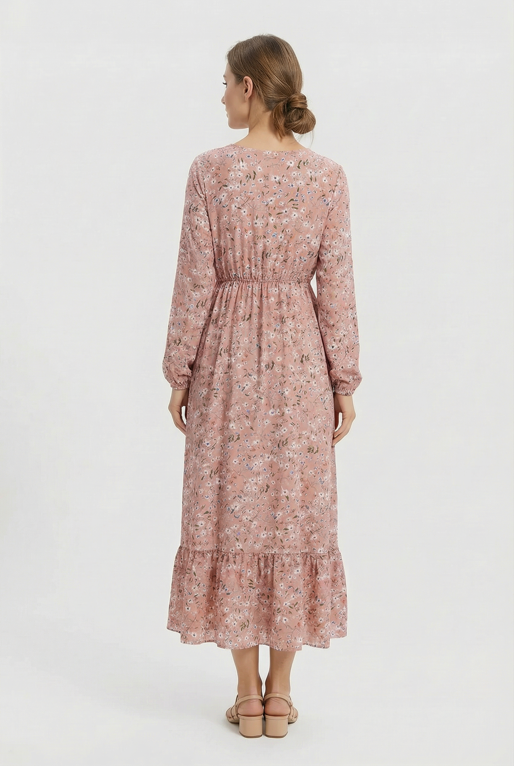 Mujer Vestido Largo Gasa Floral Manga Larga Casual Playa 2
