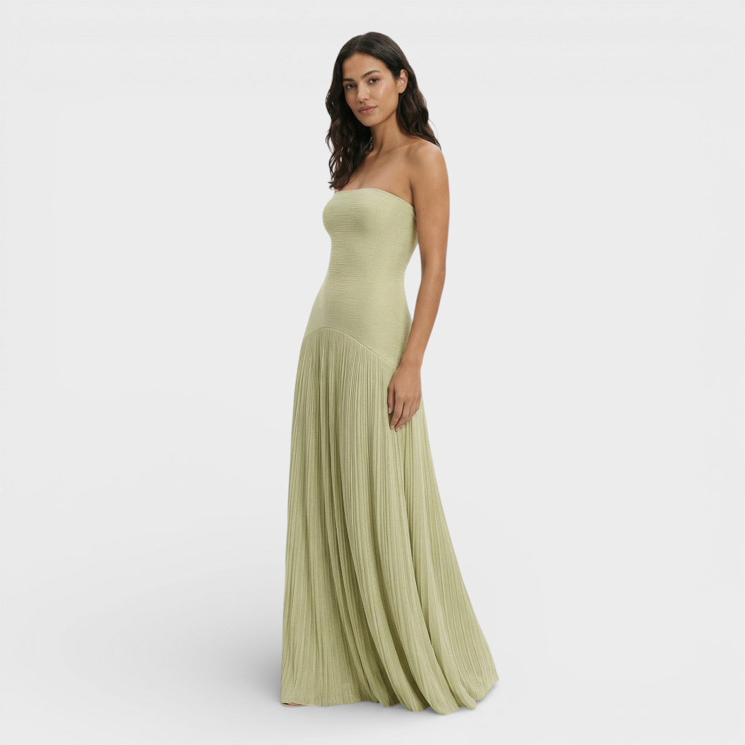 Mujer Vestido Largo Poliéster Plisado Palabra de Honor Elegante para Fiesta 0