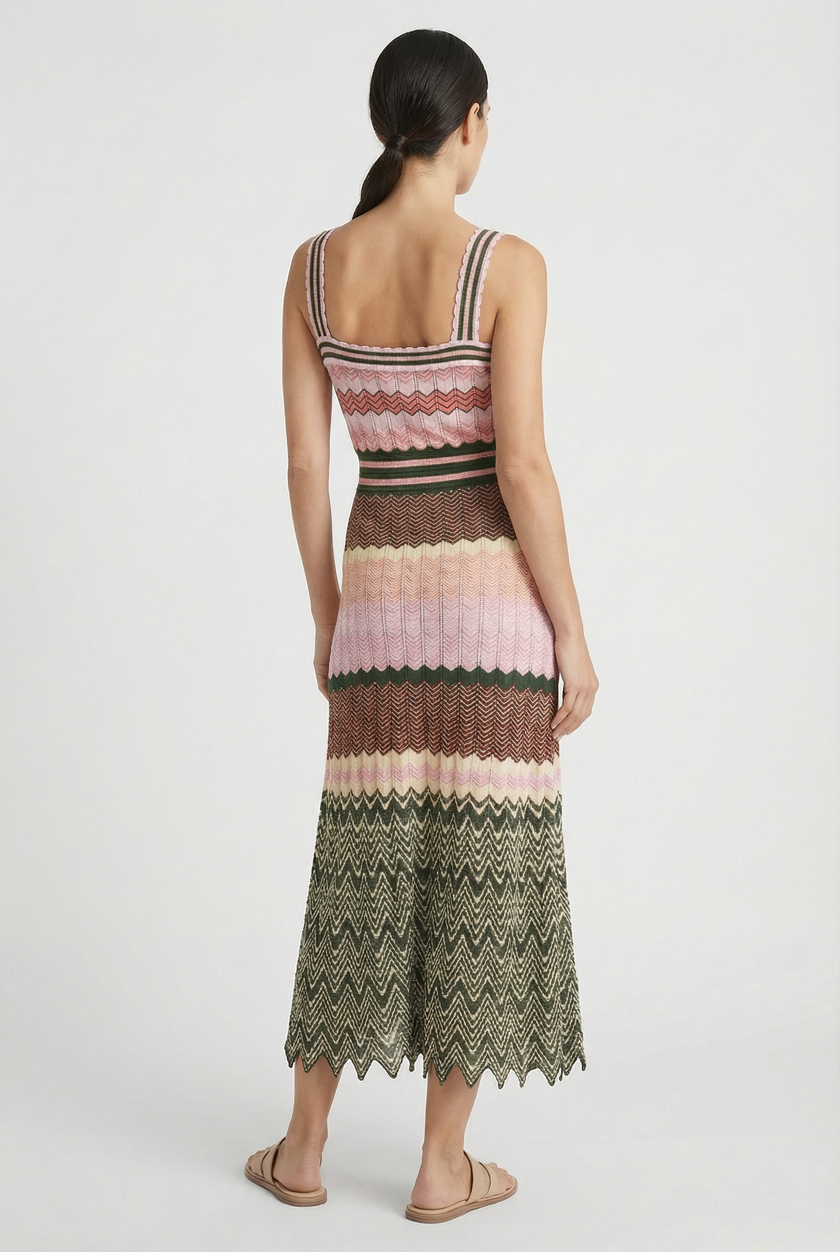 Mujer Vestido Largo Punto Alta Elasticidad Diseño Zigzag Sin Mangas Elegante 2