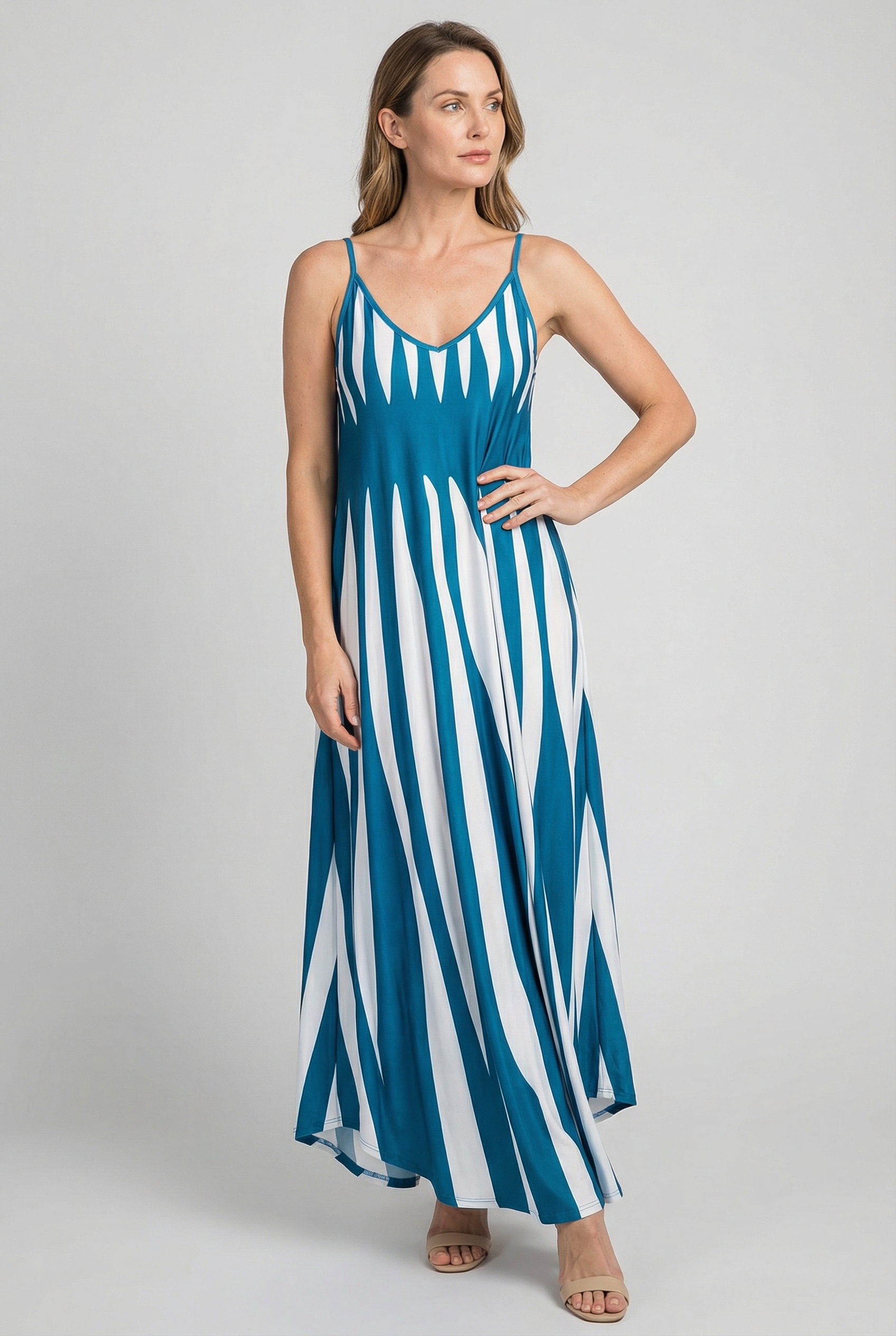 Mujer Vestido Largo Viscosa Ligera Cuello en V Rayas Verticales Verano 1