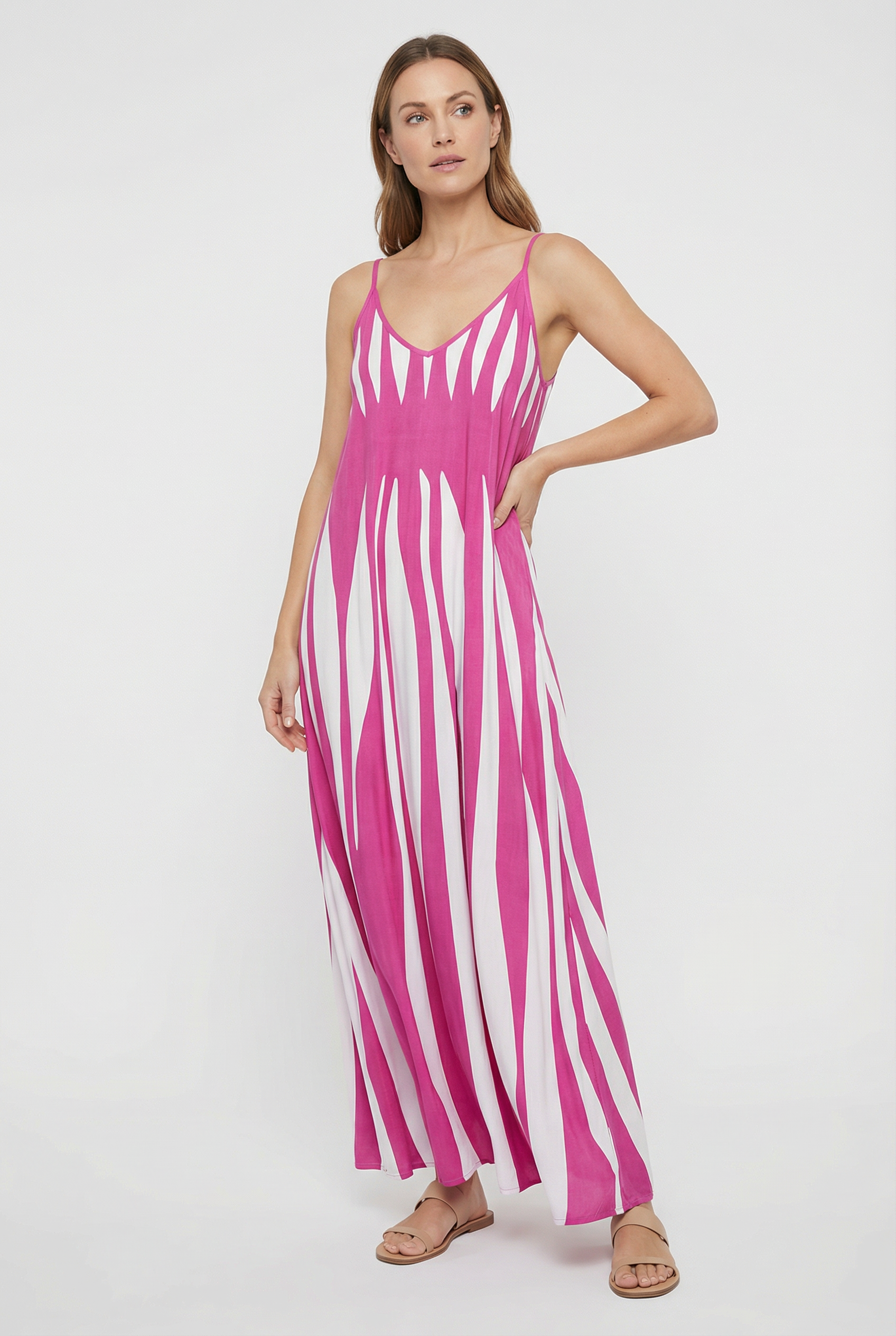 Mujer Vestido Largo Viscosa Ligera Cuello en V Rayas Verticales Verano 8