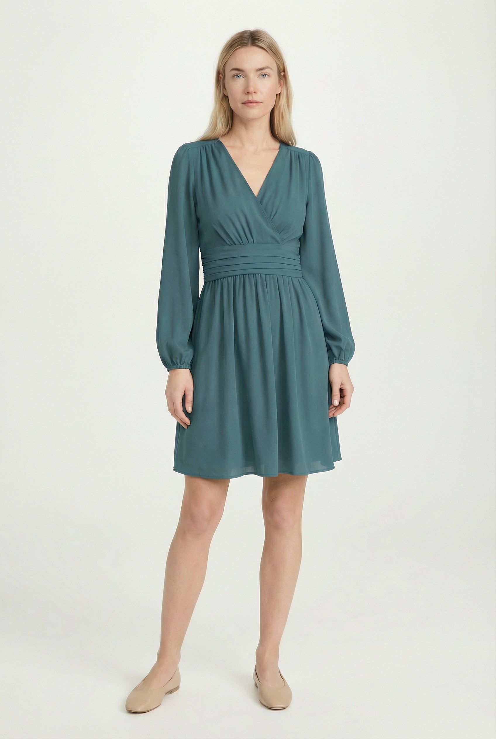 Mujer Vestido Midi Poliéster Escote en V Plisado para Invitada Elegante 0