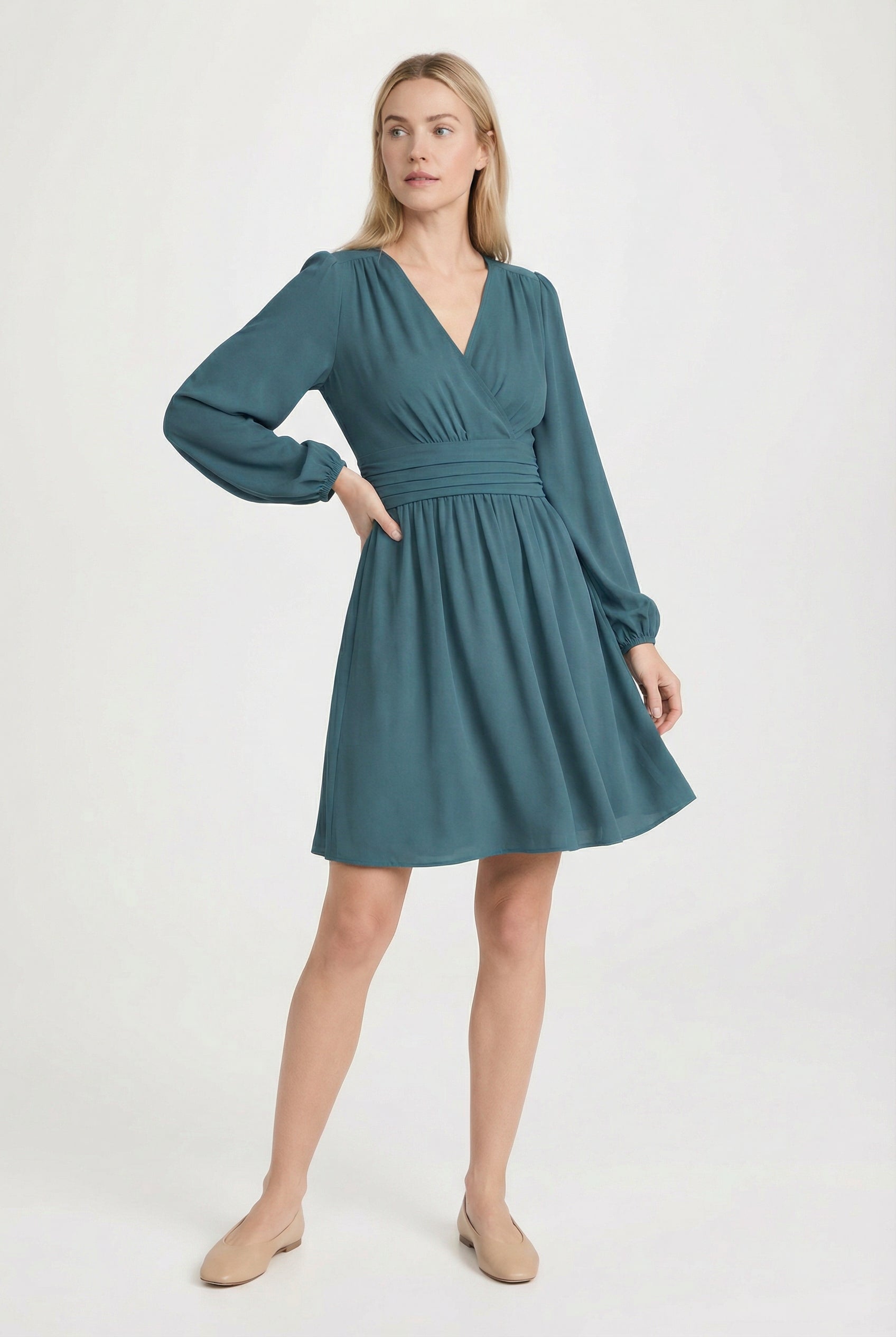 Mujer Vestido Midi Poliéster Escote en V Plisado para Invitada Elegante 1