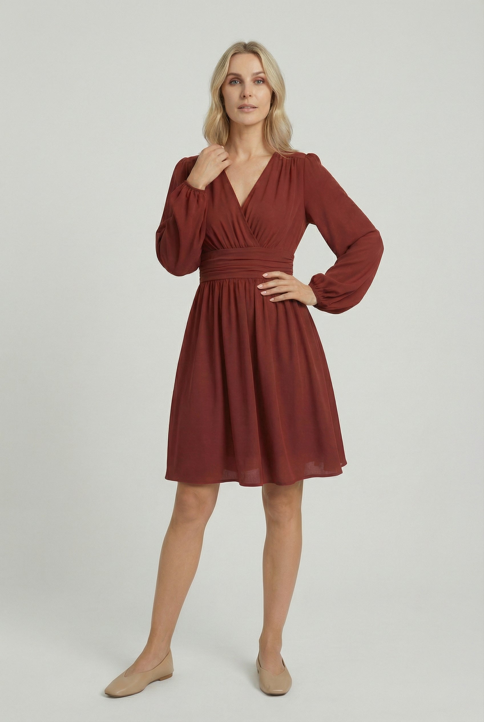 Mujer Vestido Midi Poliéster Escote en V Plisado para Invitada Elegante 4