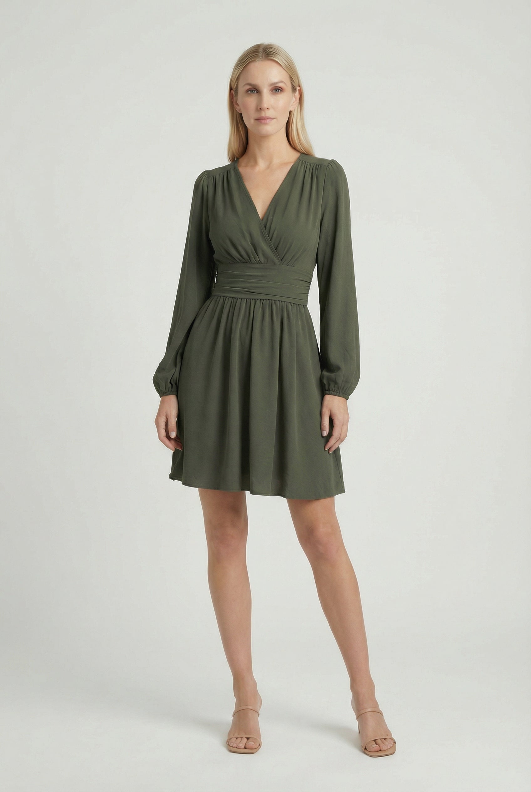Mujer Vestido Midi Poliéster Escote en V Plisado para Invitada Elegante 6