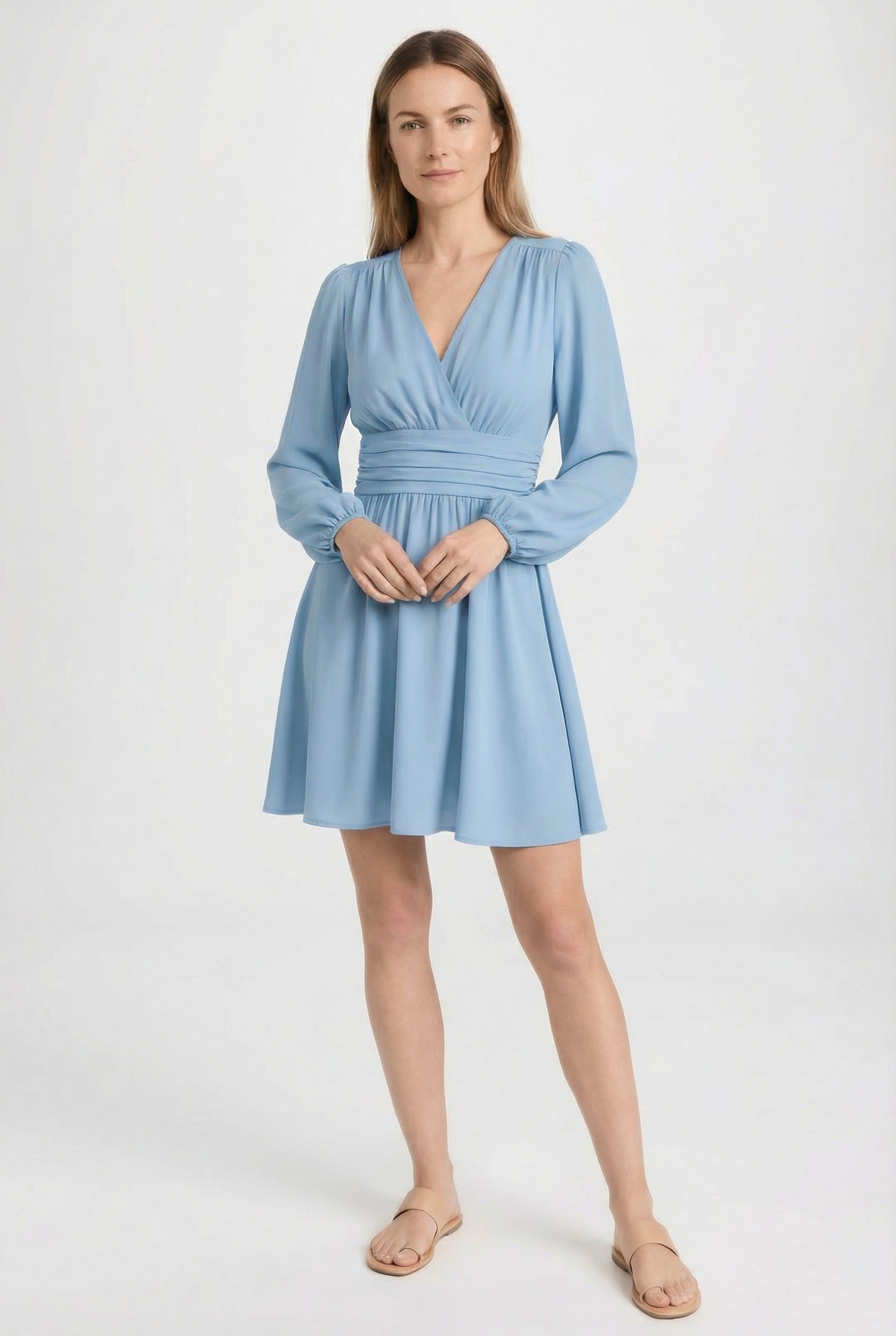 Mujer Vestido Midi Poliéster Escote en V Plisado para Invitada Elegante 8