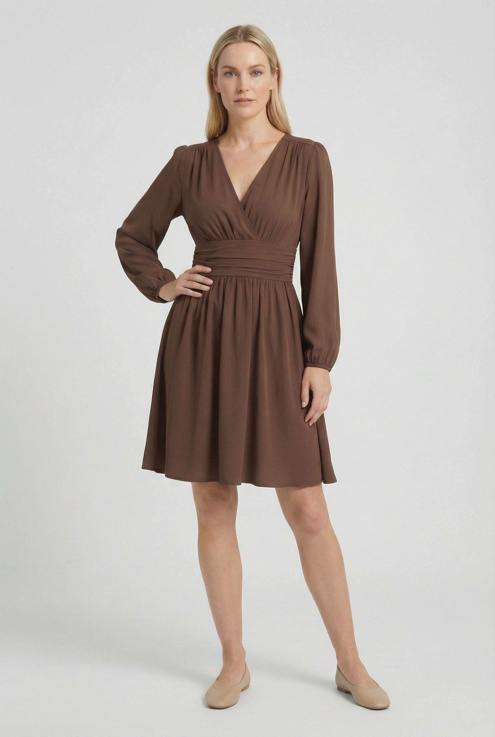 Mujer Vestido Midi Poliéster Escote en V Plisado para Invitada Elegante 9