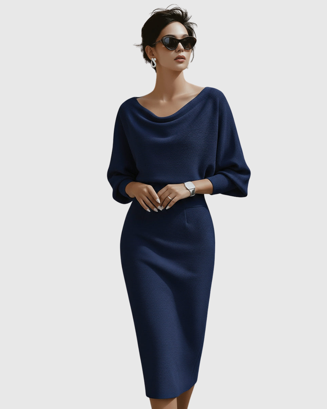 Mujer Vestido Midi Suave Drapeado con Manga Murciélago para Invitada Elegante 1