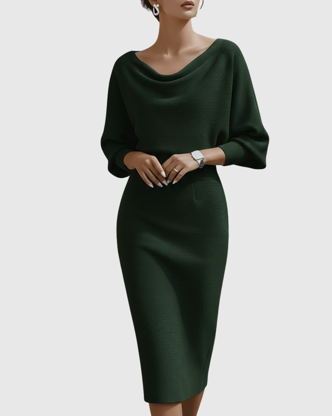 Mujer Vestido Midi Suave Drapeado con Manga Murciélago para Invitada Elegante 3