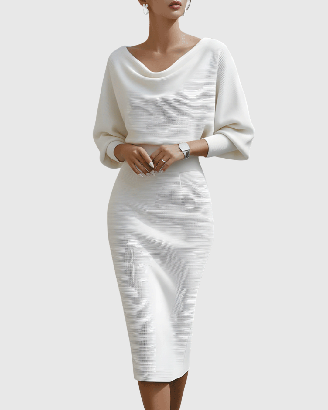 Mujer Vestido Midi Suave Drapeado con Manga Murciélago para Invitada Elegante 6