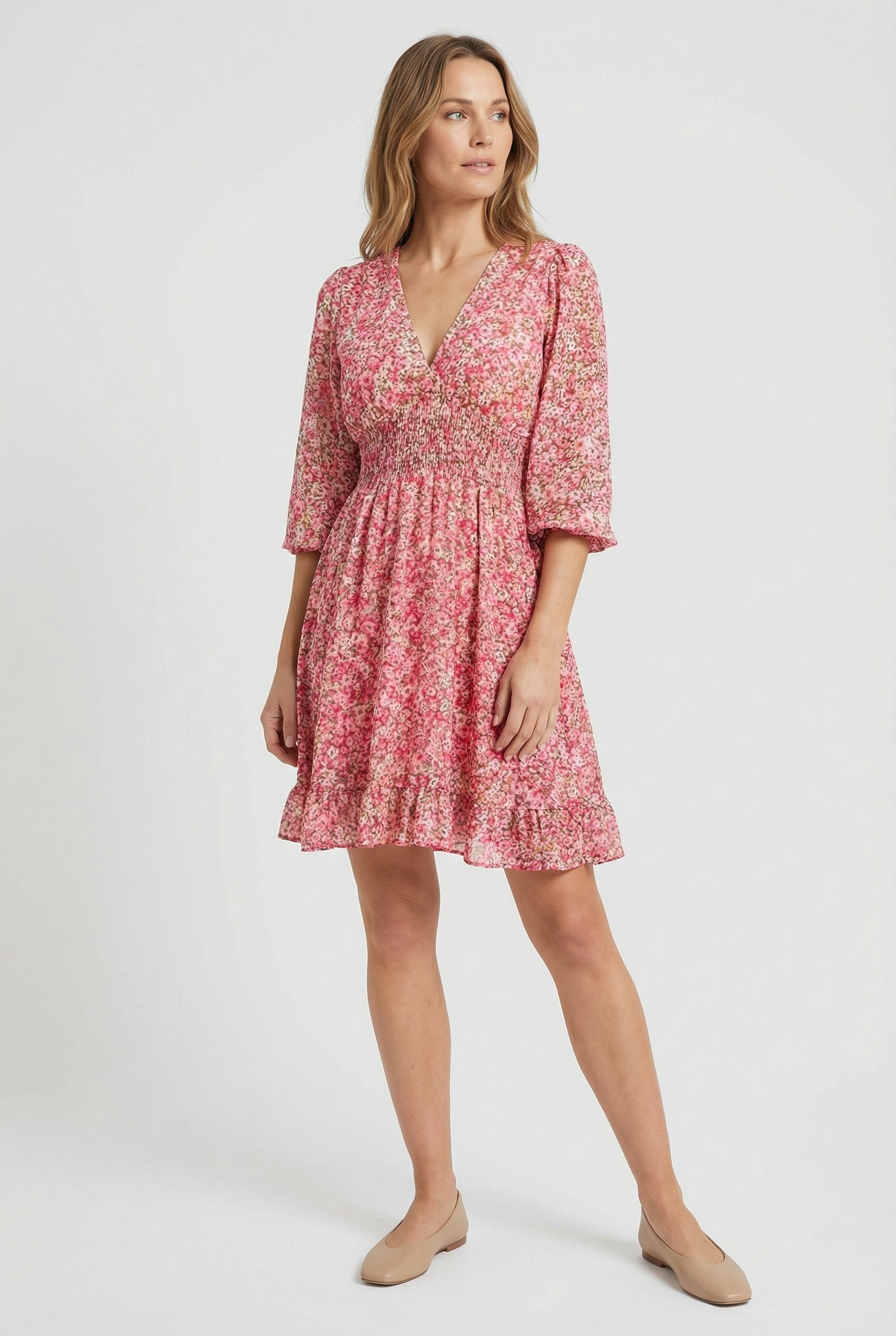 Mujer Vestido Verano Viscosa Cuello en V Falda Fluida Volantes 1