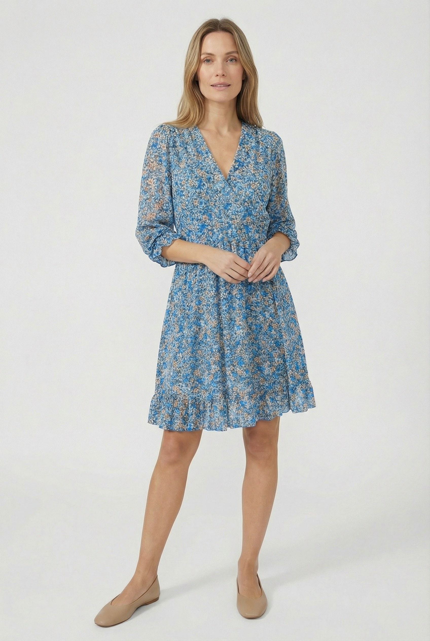 Mujer Vestido Verano Viscosa Cuello en V Falda Fluida Volantes 5