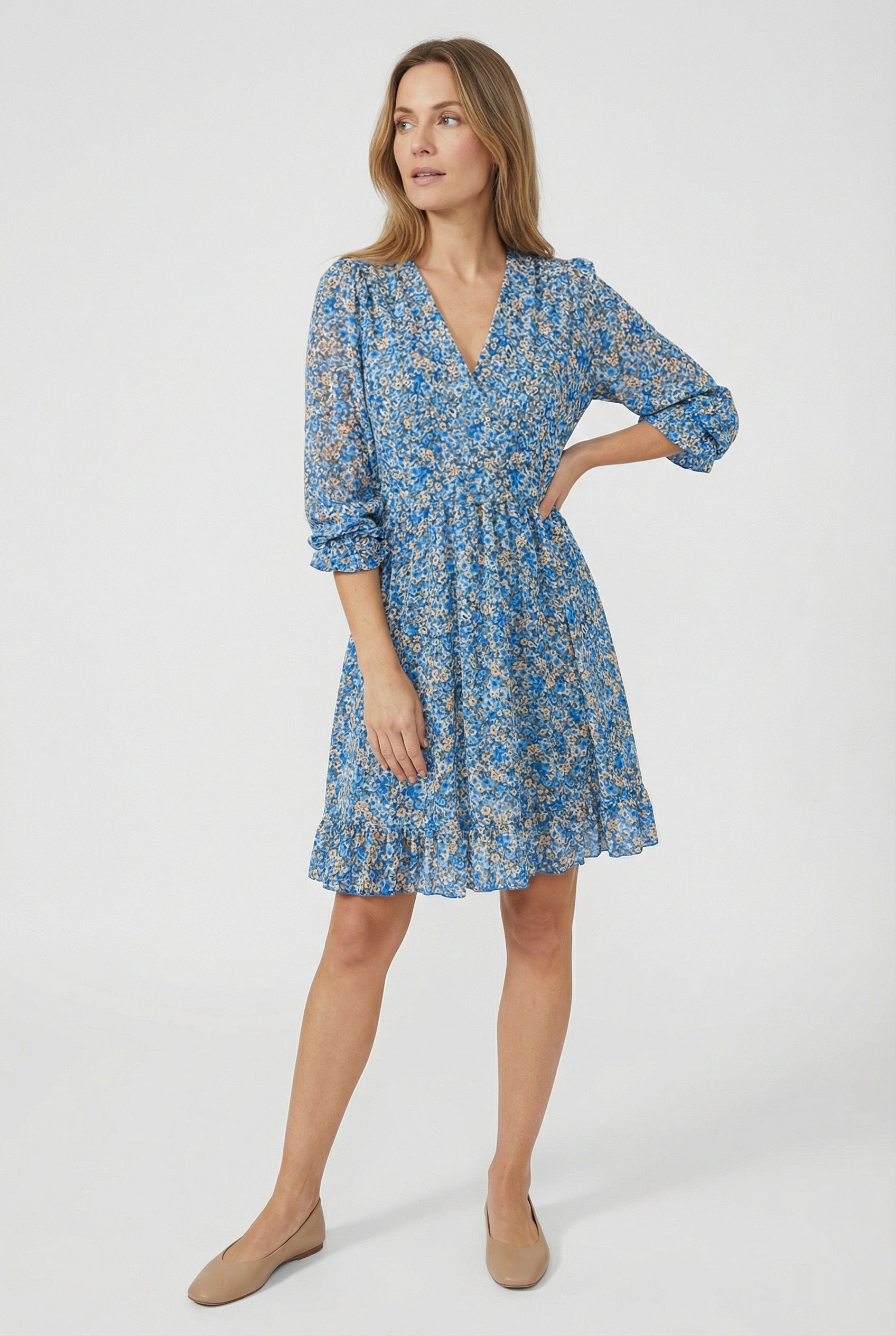 Mujer Vestido Verano Viscosa Cuello en V Falda Fluida Volantes 7