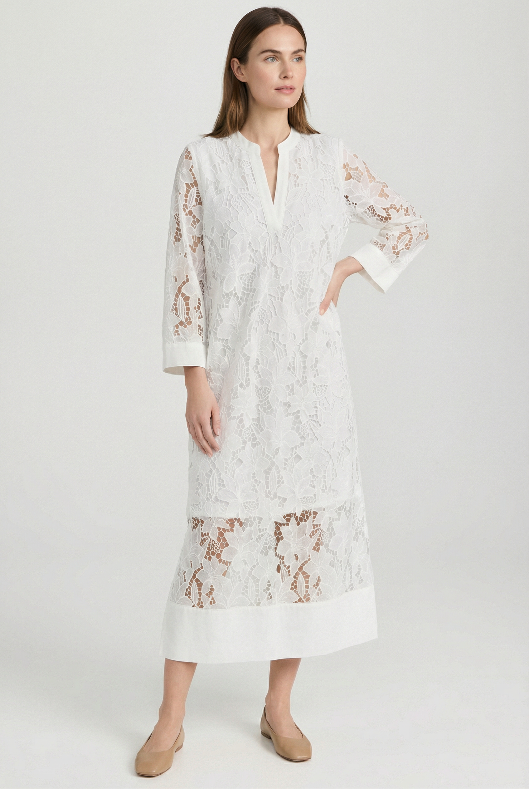 Mujer Vestido de Encaje Algodón Elegante con Capas 1