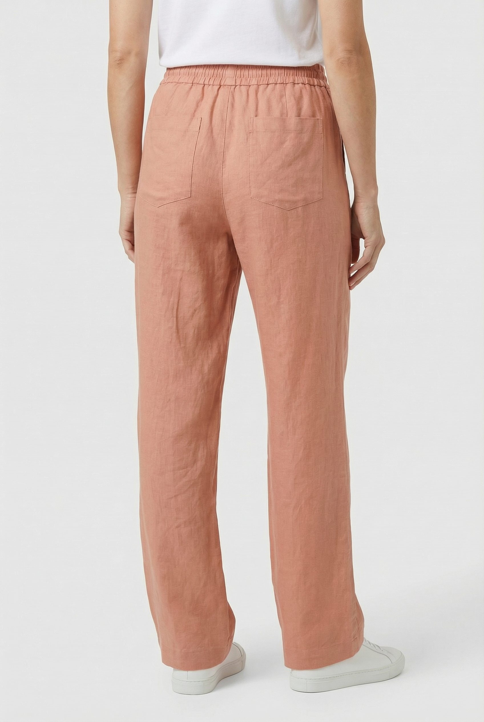 Pantalón Mujer Alta Cintura Mezcla Algodón Lino Pierna Ancha Casual 3
