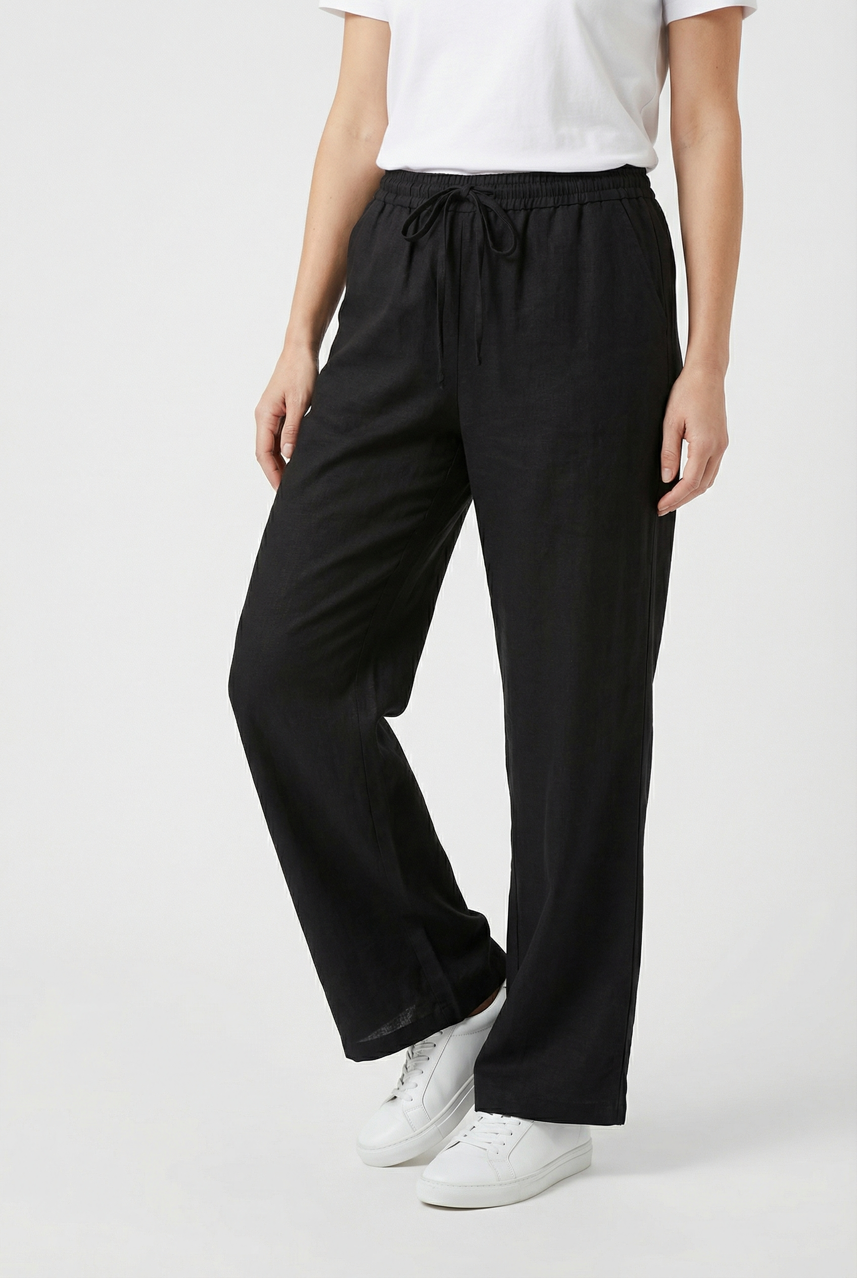Pantalón Mujer Alta Cintura Mezcla Algodón Lino Pierna Ancha Casual 6