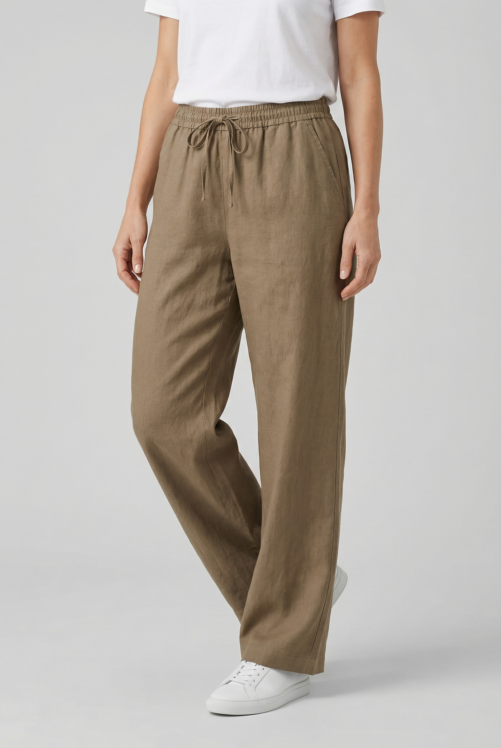 Pantalón Mujer Alta Cintura Mezcla Algodón Lino Pierna Ancha Casual 7