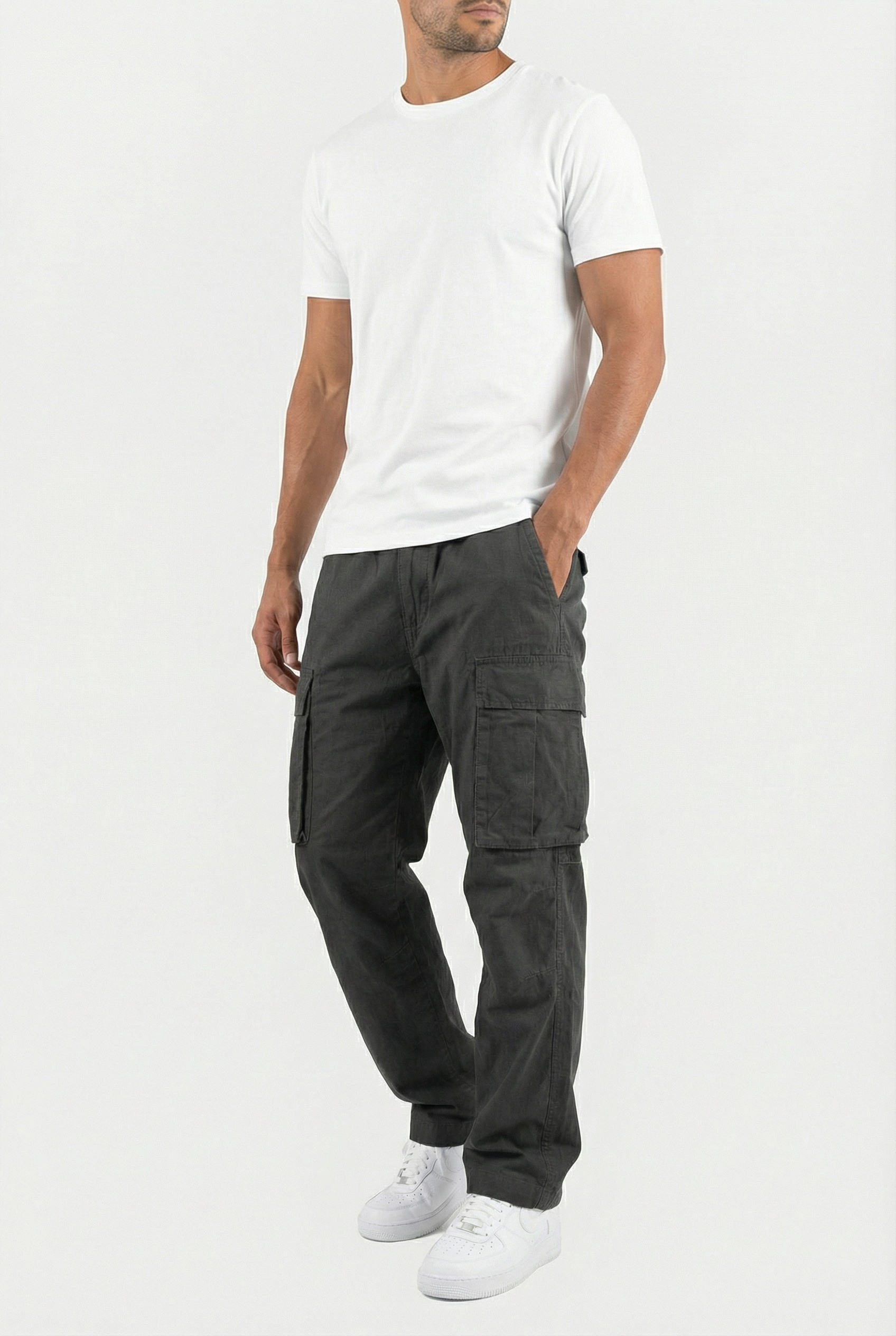 Pantalones Cargo Hombre Algodón Ajuste Relajado Con Múltiples Bolsillos Utilitarios 1