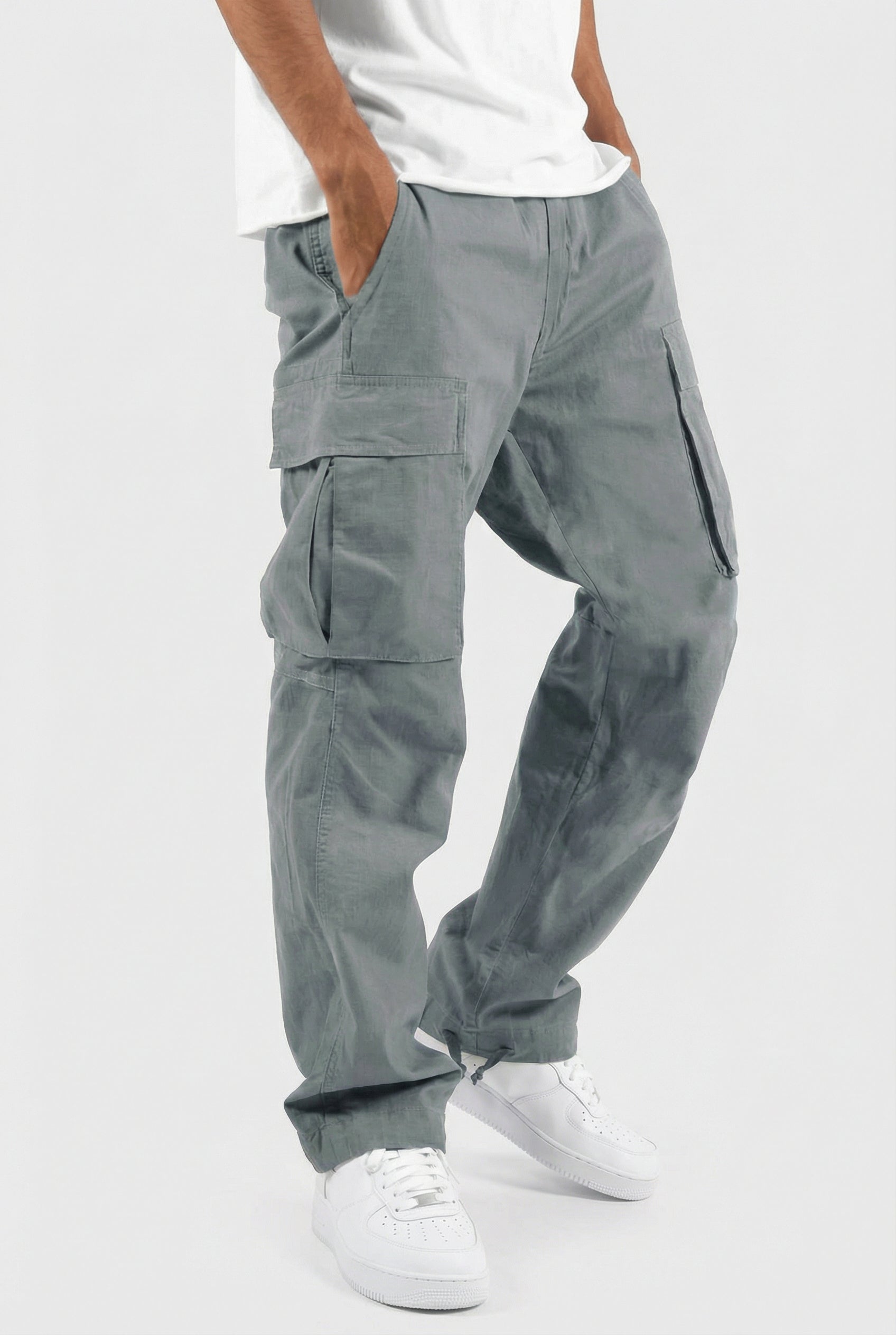 Pantalones Cargo Hombre Algodón Ajuste Relajado Con Múltiples Bolsillos Utilitarios 4