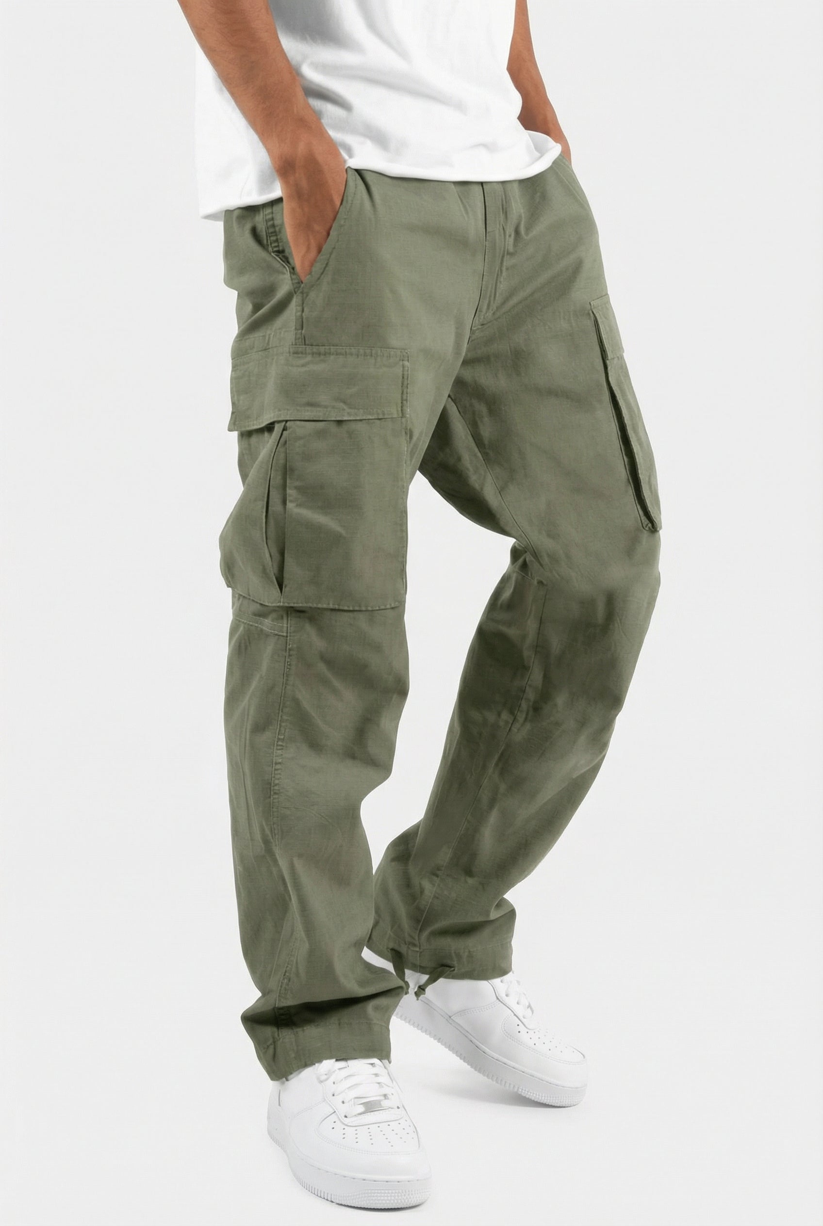 Pantalones Cargo Hombre Algodón Ajuste Relajado Con Múltiples Bolsillos Utilitarios 5