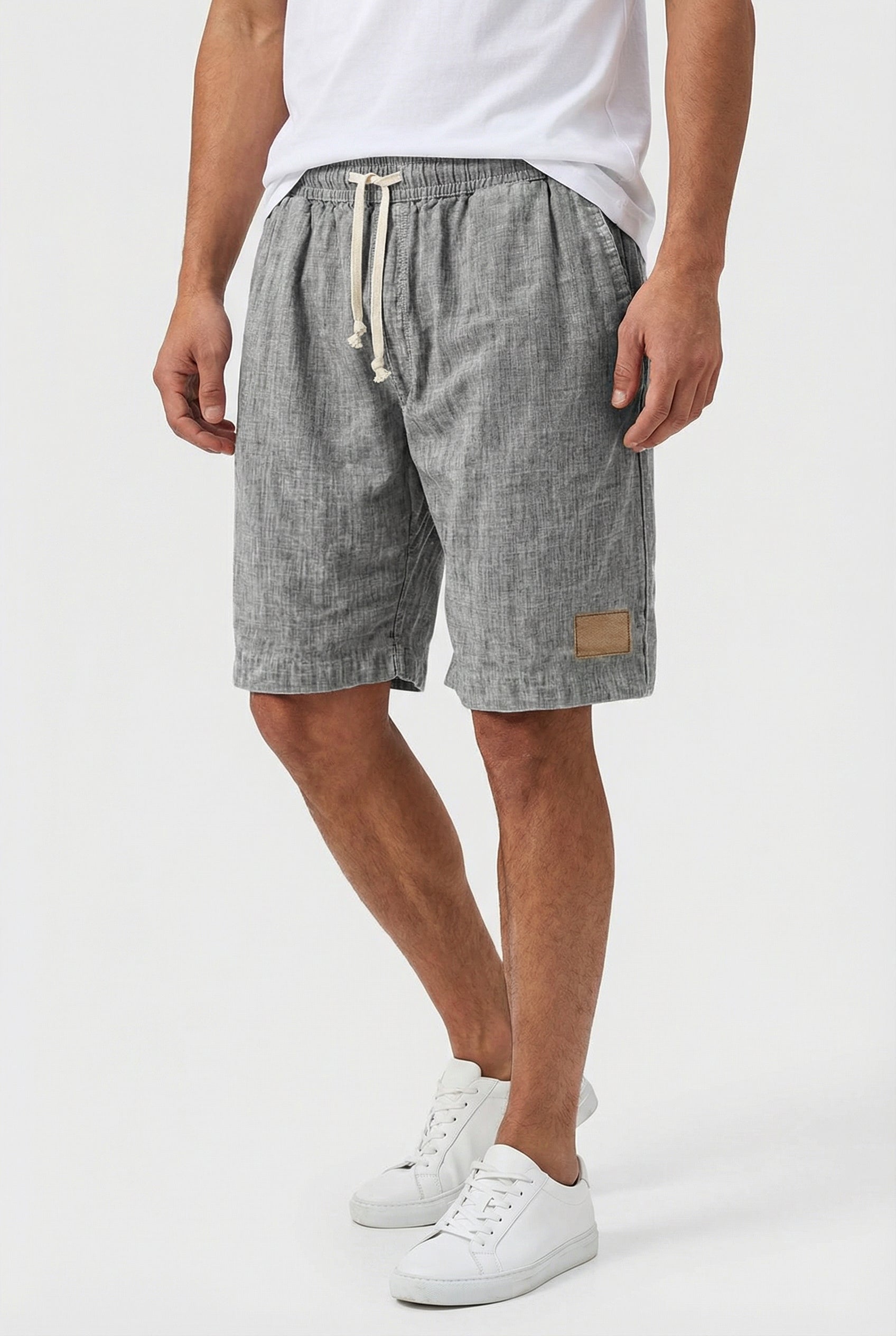 Pantalones Cortos Hombre Lino Ligero Cintura Elástica Diseño Sólido 0