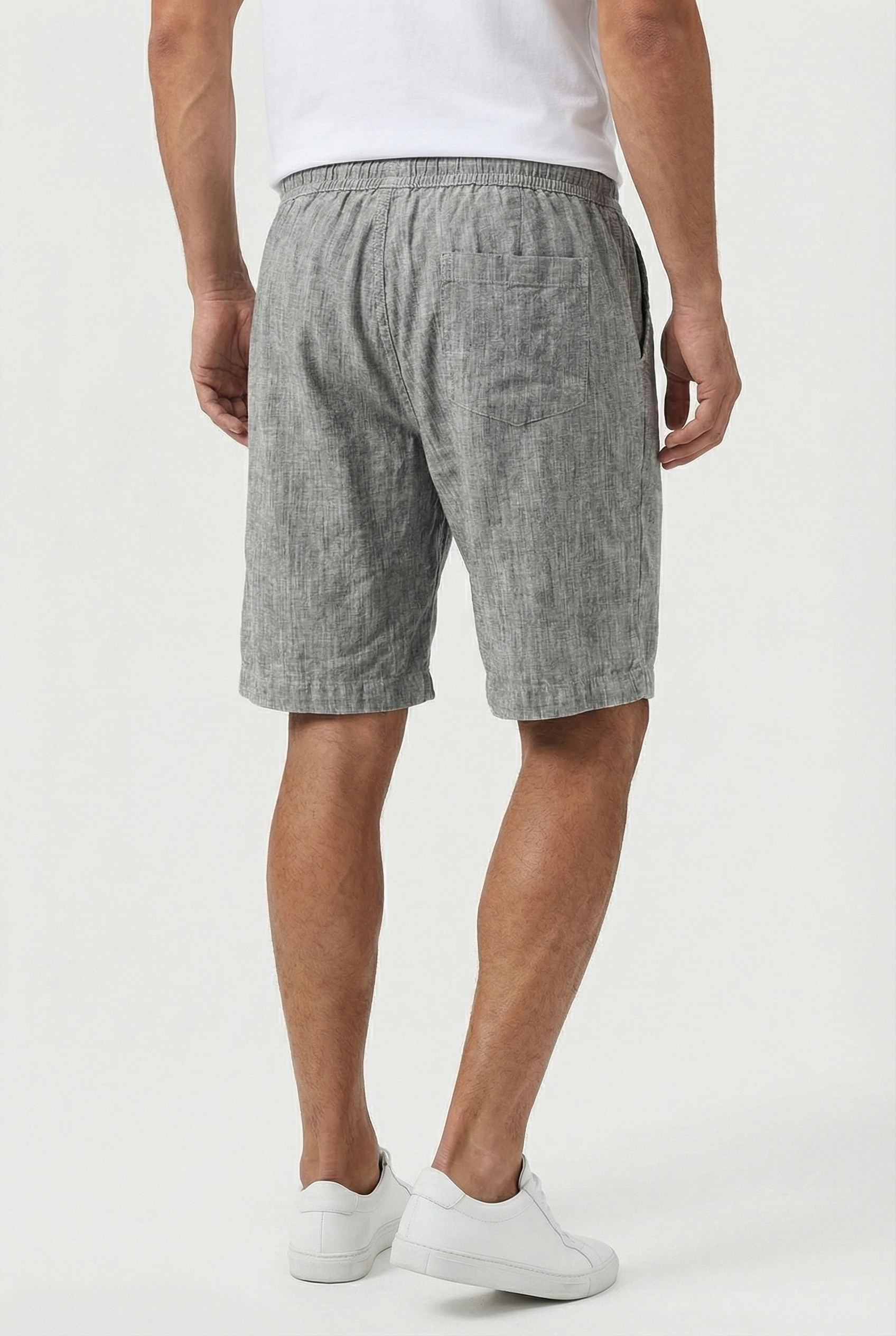 Pantalones Cortos Hombre Lino Ligero Cintura Elástica Diseño Sólido 3