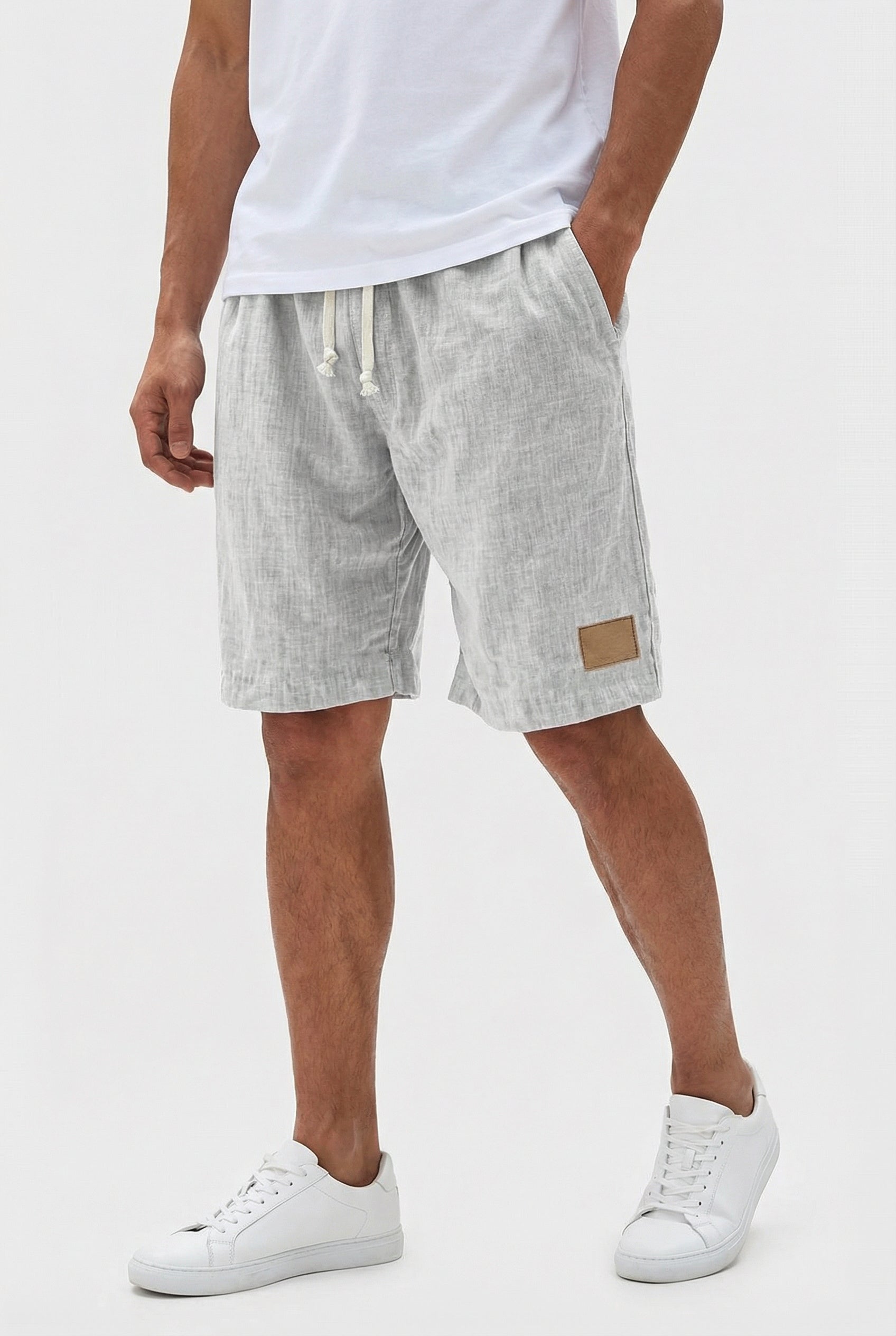 Pantalones Cortos Hombre Lino Ligero Cintura Elástica Diseño Sólido 4