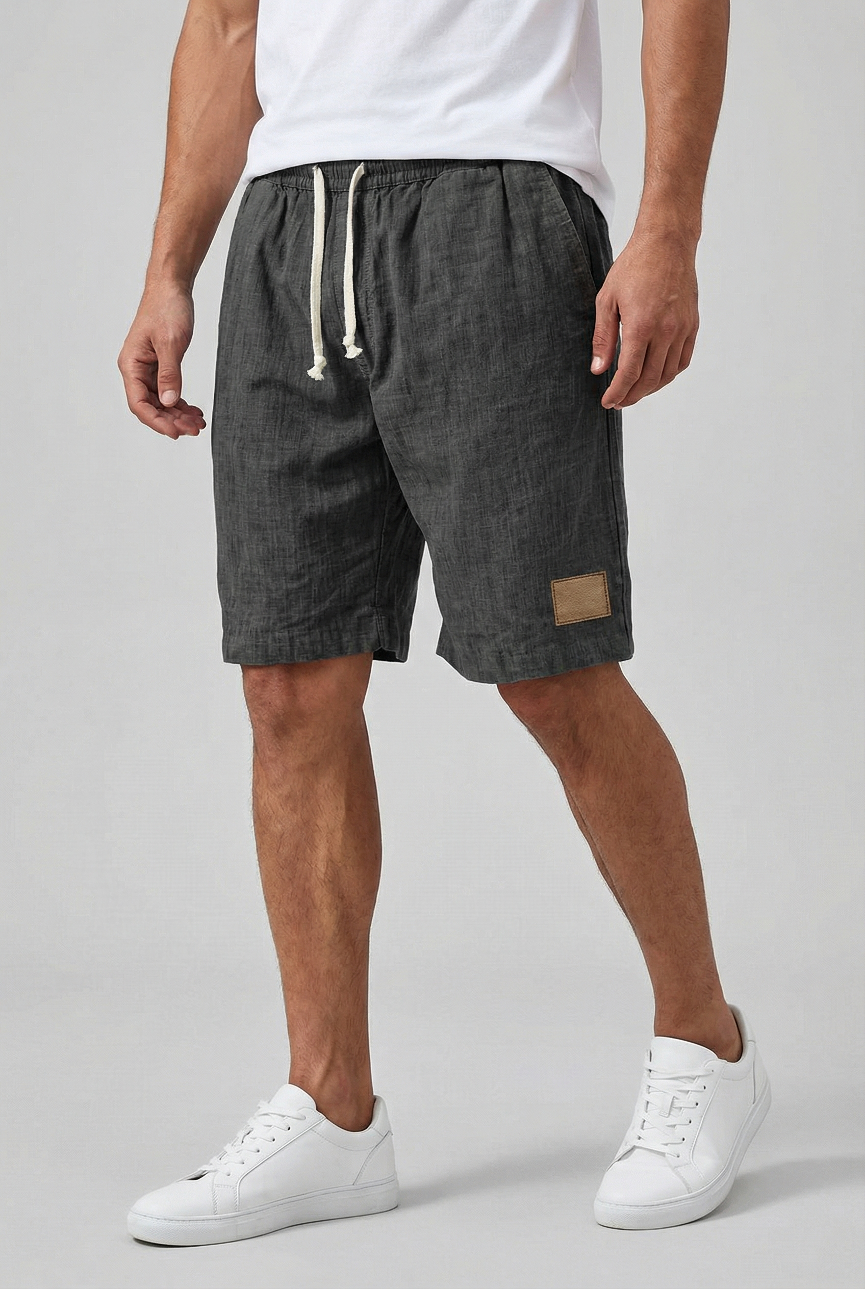 Pantalones Cortos Hombre Lino Ligero Cintura Elástica Diseño Sólido 5