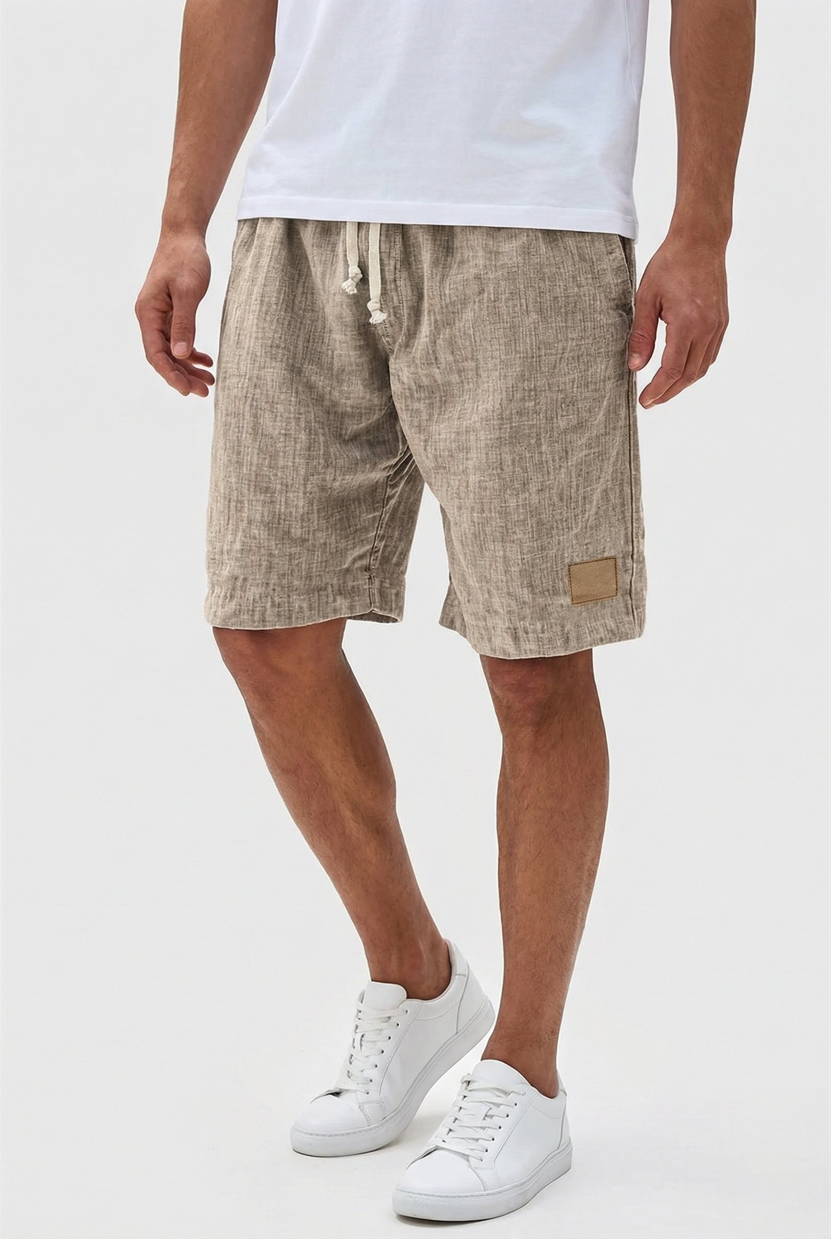 Pantalones Cortos Hombre Lino Ligero Cintura Elástica Diseño Sólido 7