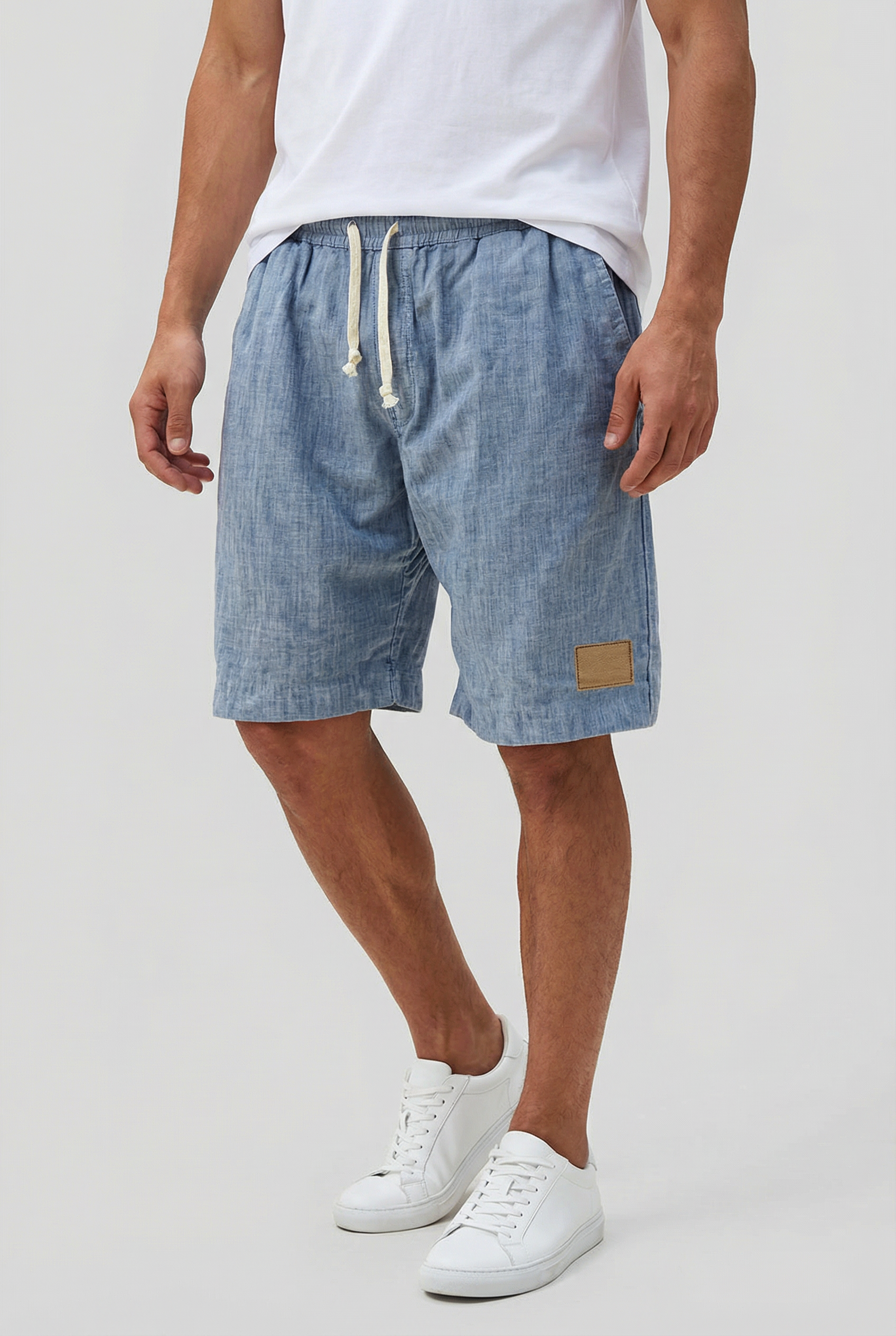 Pantalones Cortos Hombre Lino Ligero Cintura Elástica Diseño Sólido 8