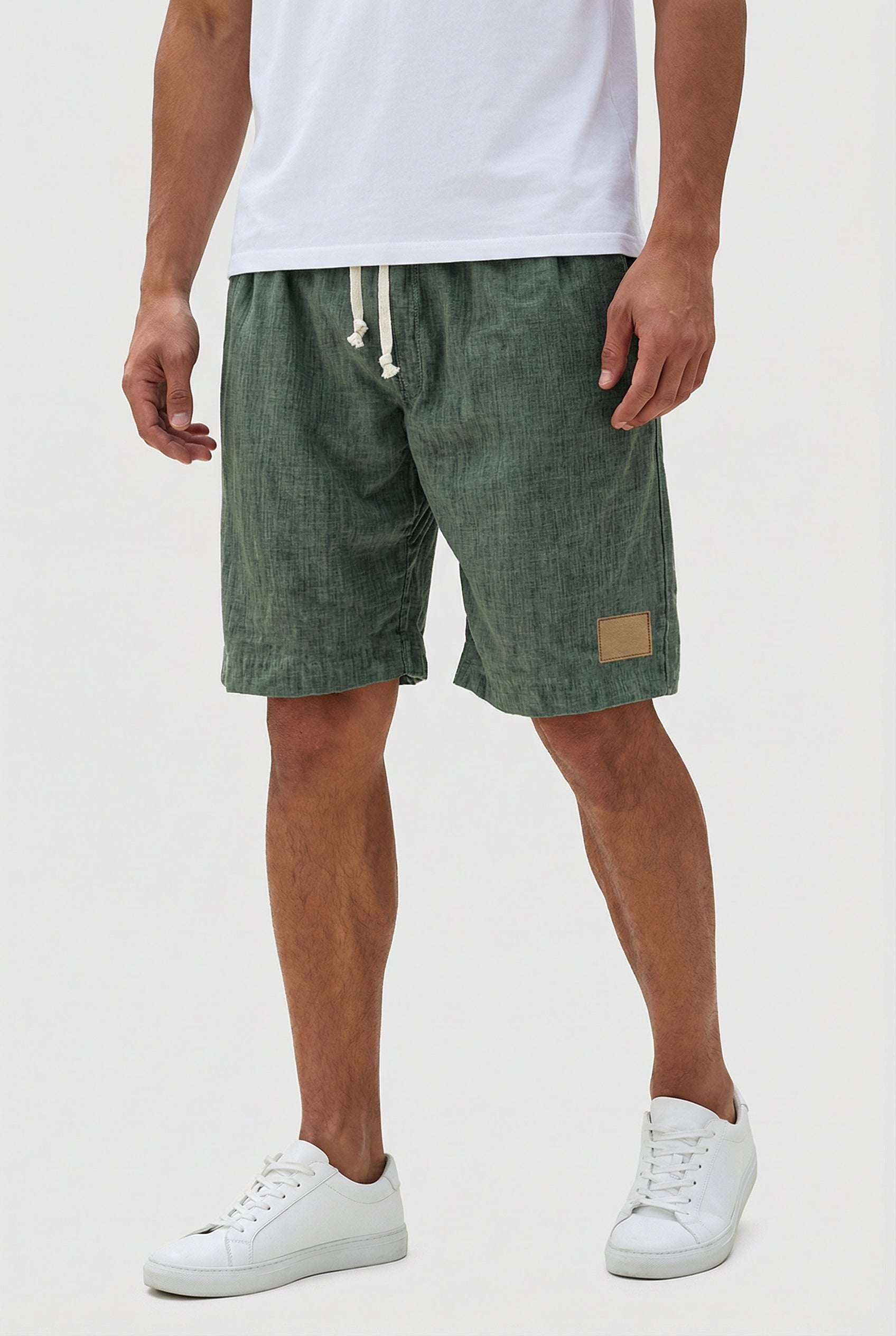 Pantalones Cortos Hombre Lino Ligero Cintura Elástica Diseño Sólido 9